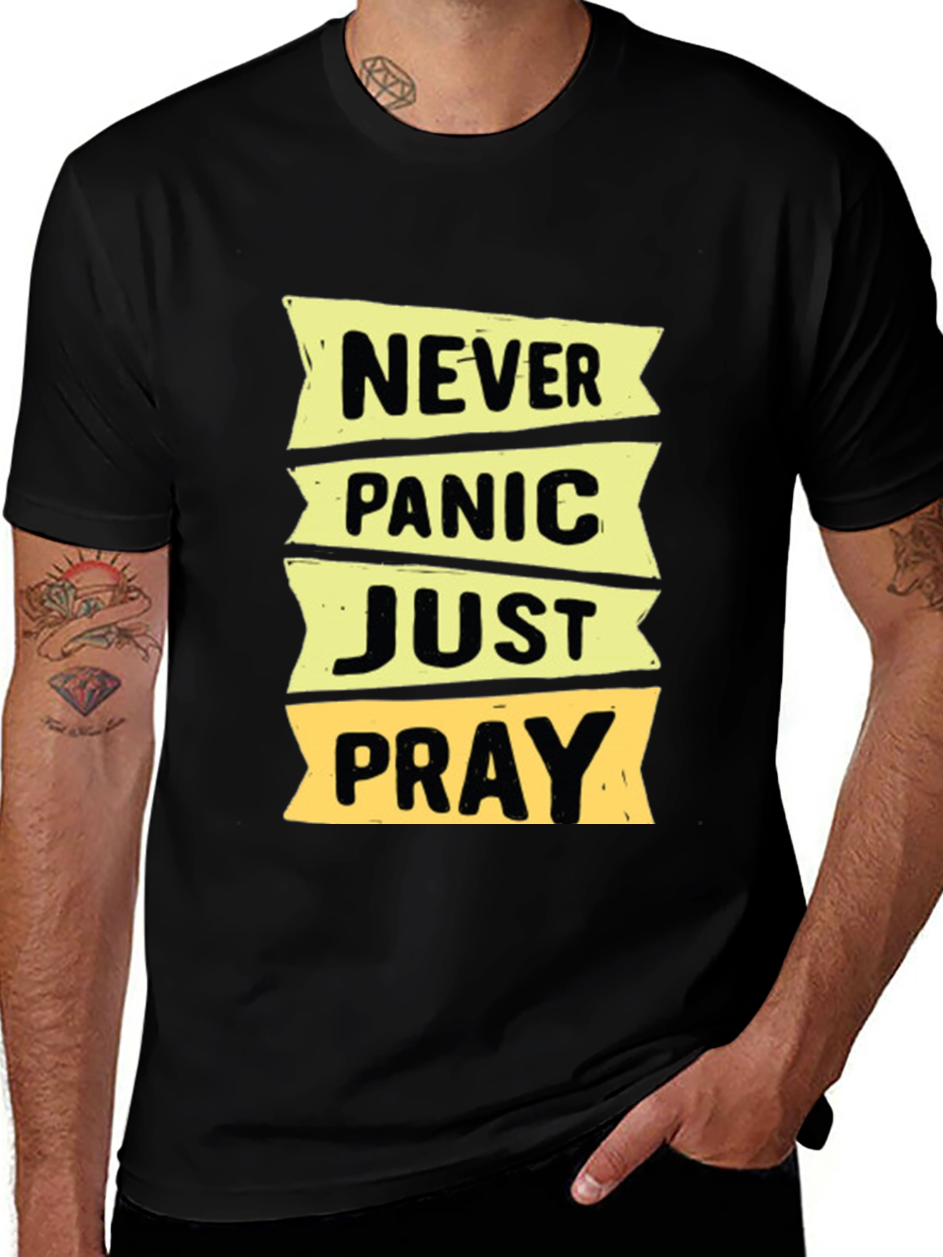 Variant 22 of Never Panic Just Pray Black T-Shirt