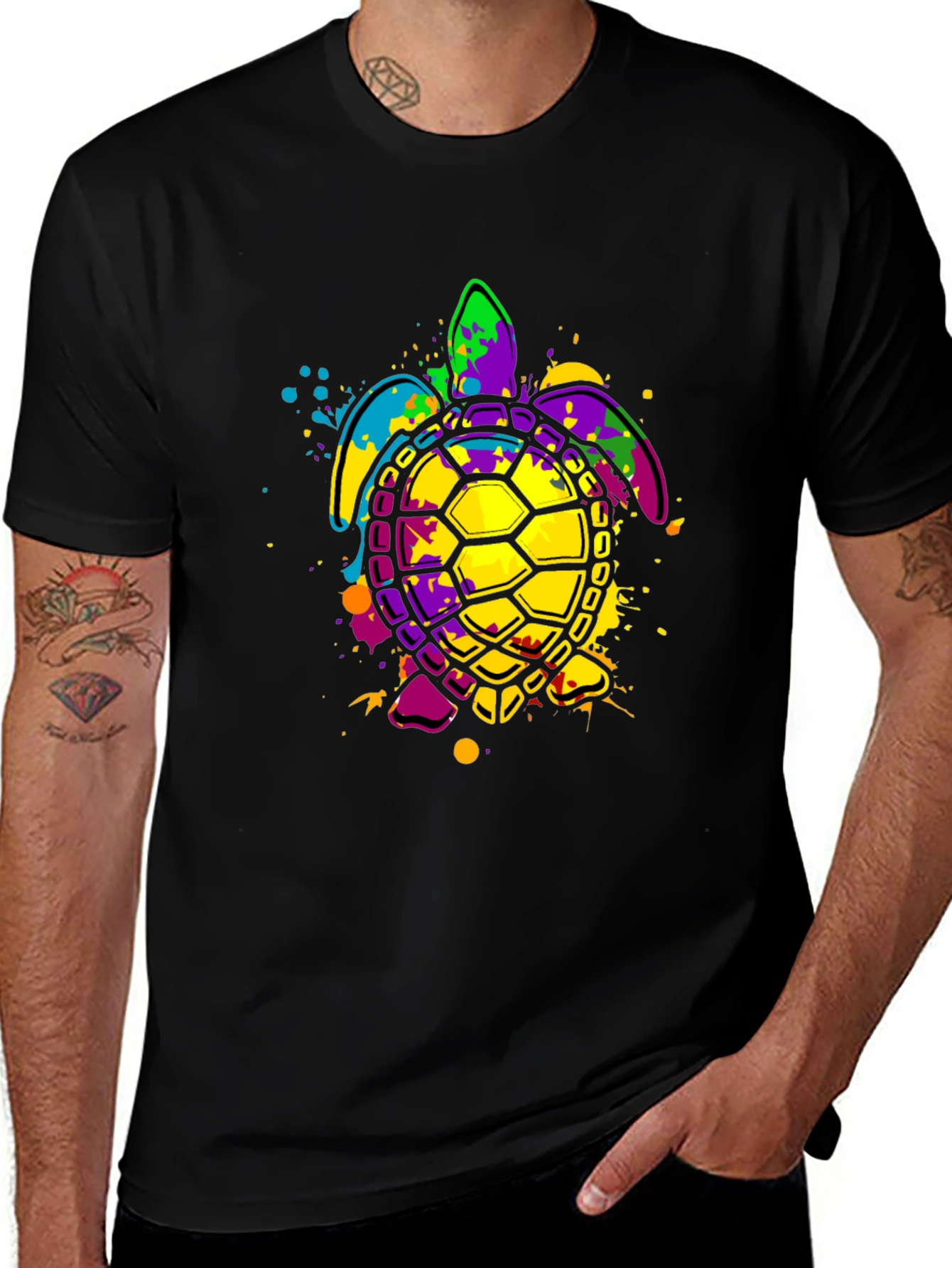 Variant 24 of Colorful Turtle Graphic Black T-Shirt