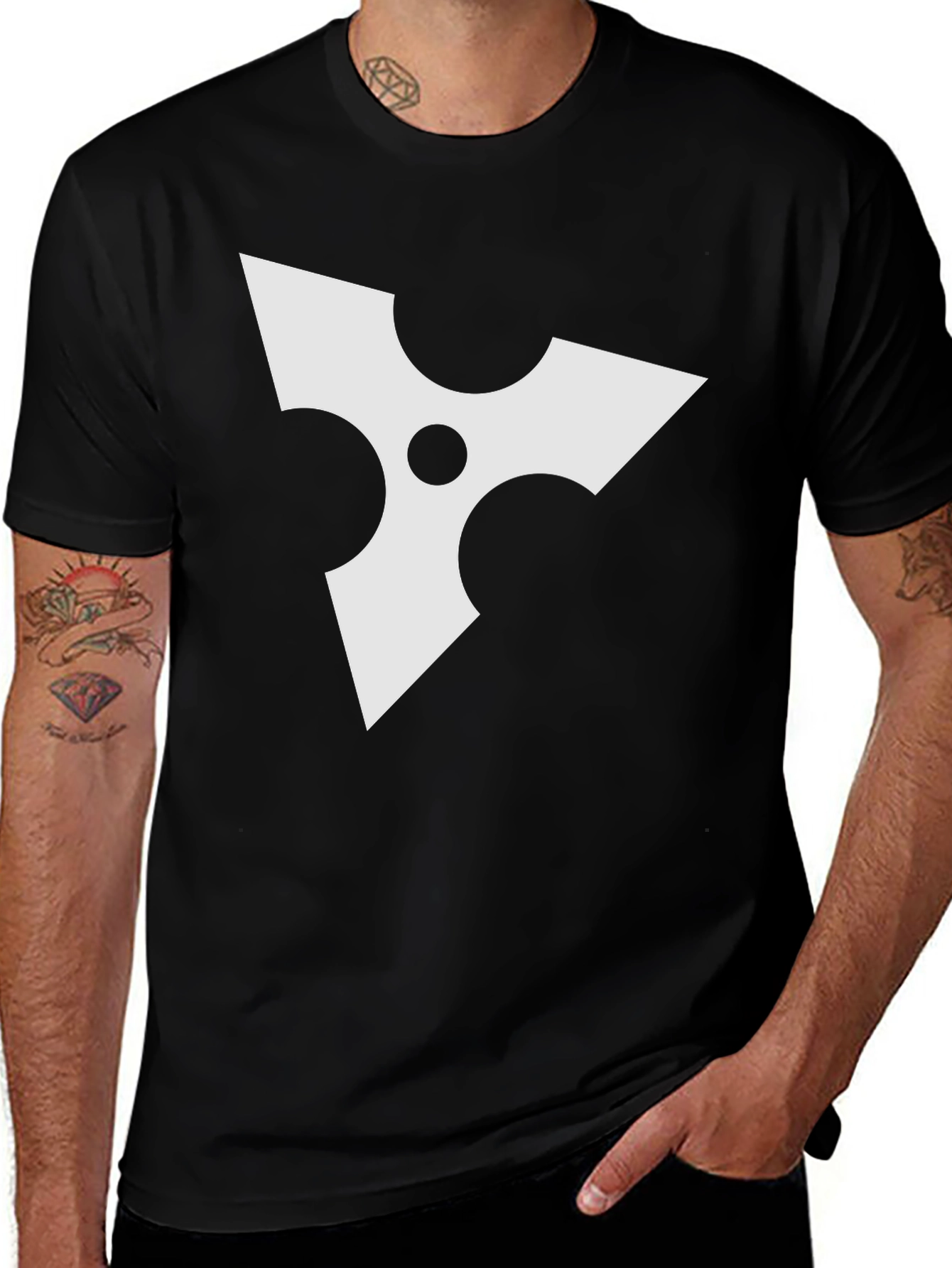 Variant 18 of Black Tee with White Ninja Star Graphic