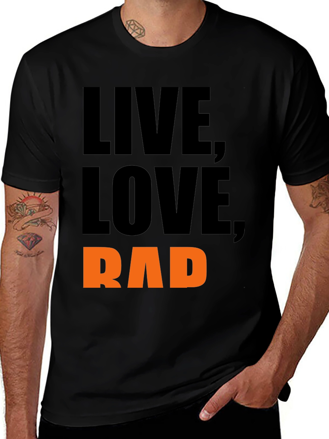 Live Love Rad T-Shirt, Black Crew Neck Tee