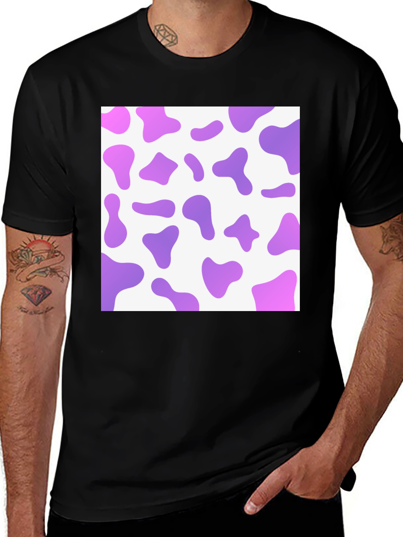 Variant 29 of Purple Cow Print Men's Black T-Shirt