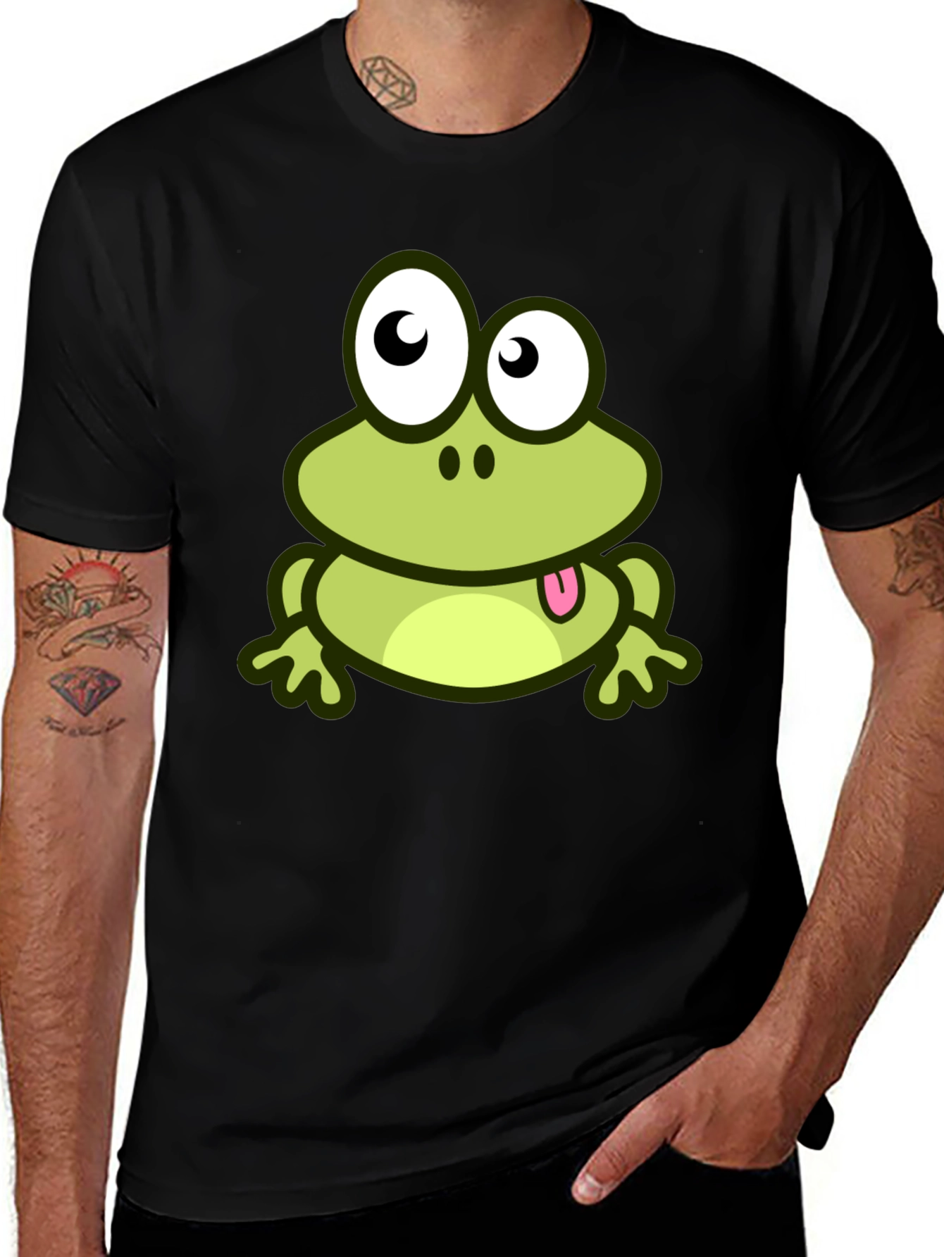 Variant 4 of Cute Frog Cartoon Graphic T-Shirt - Black