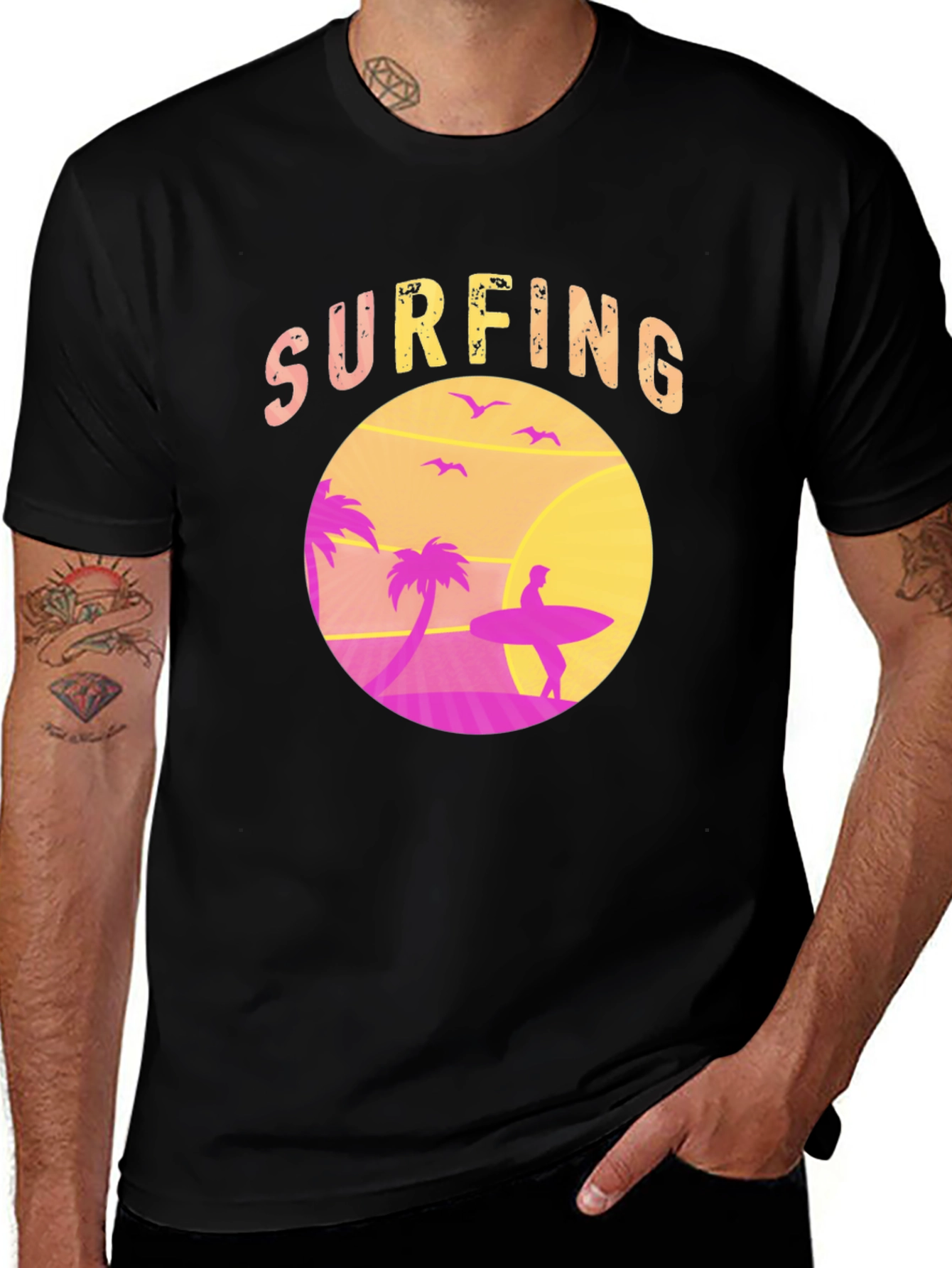 Variant 28 of Surfing Sunset T-Shirt, Tropical Beach Tee
