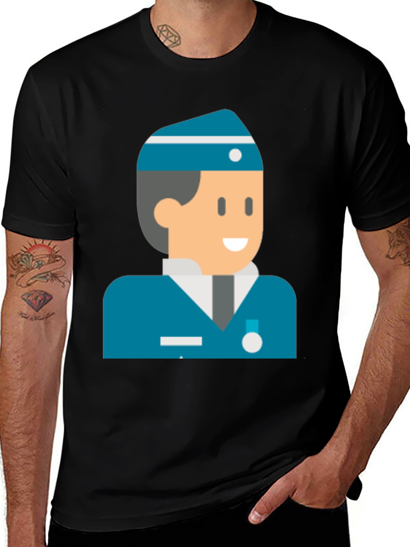 Variant 29 of Cartoon Naval Officer Black T-Shirt