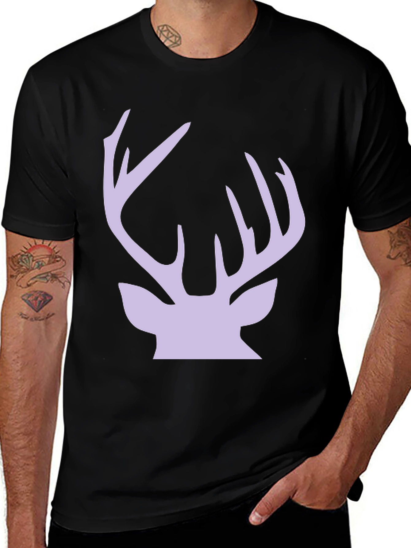 Deer Antler Graphic Tee - Stylish Black Cotton T-Shirt