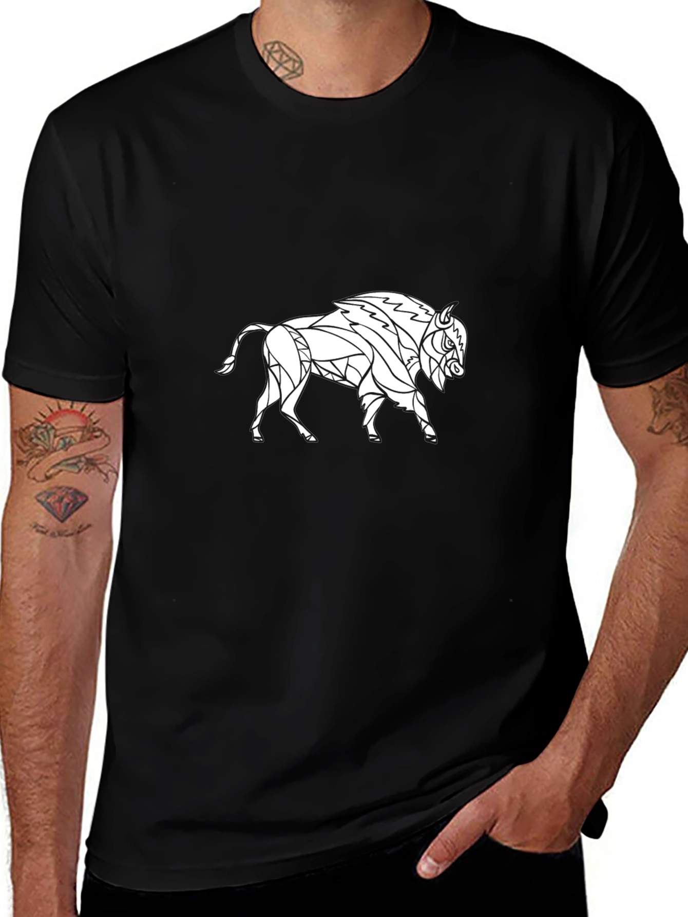Geometric Buffalo Graphic Tee - Black