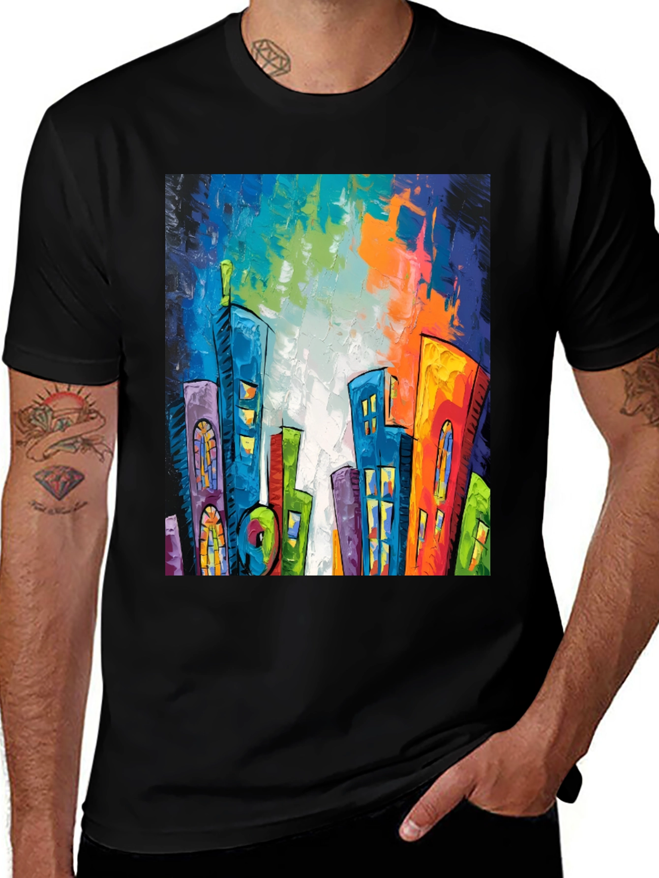 Variant 26 of Abstract Cityscape Graphic Tee - Modern Art T-Shirt