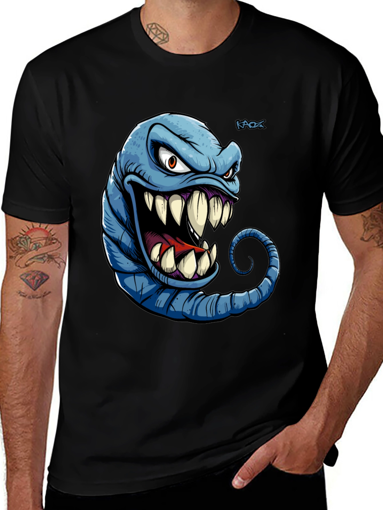 Variant 27 of Men's Black T-Shirt with Monster Graphic