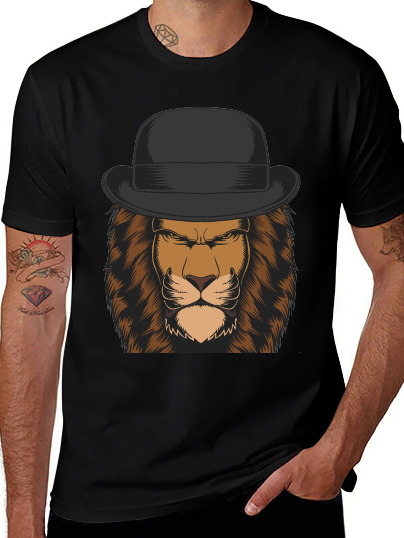 Variant 5 of Lion in Bowler Hat Graphic Tee - Black