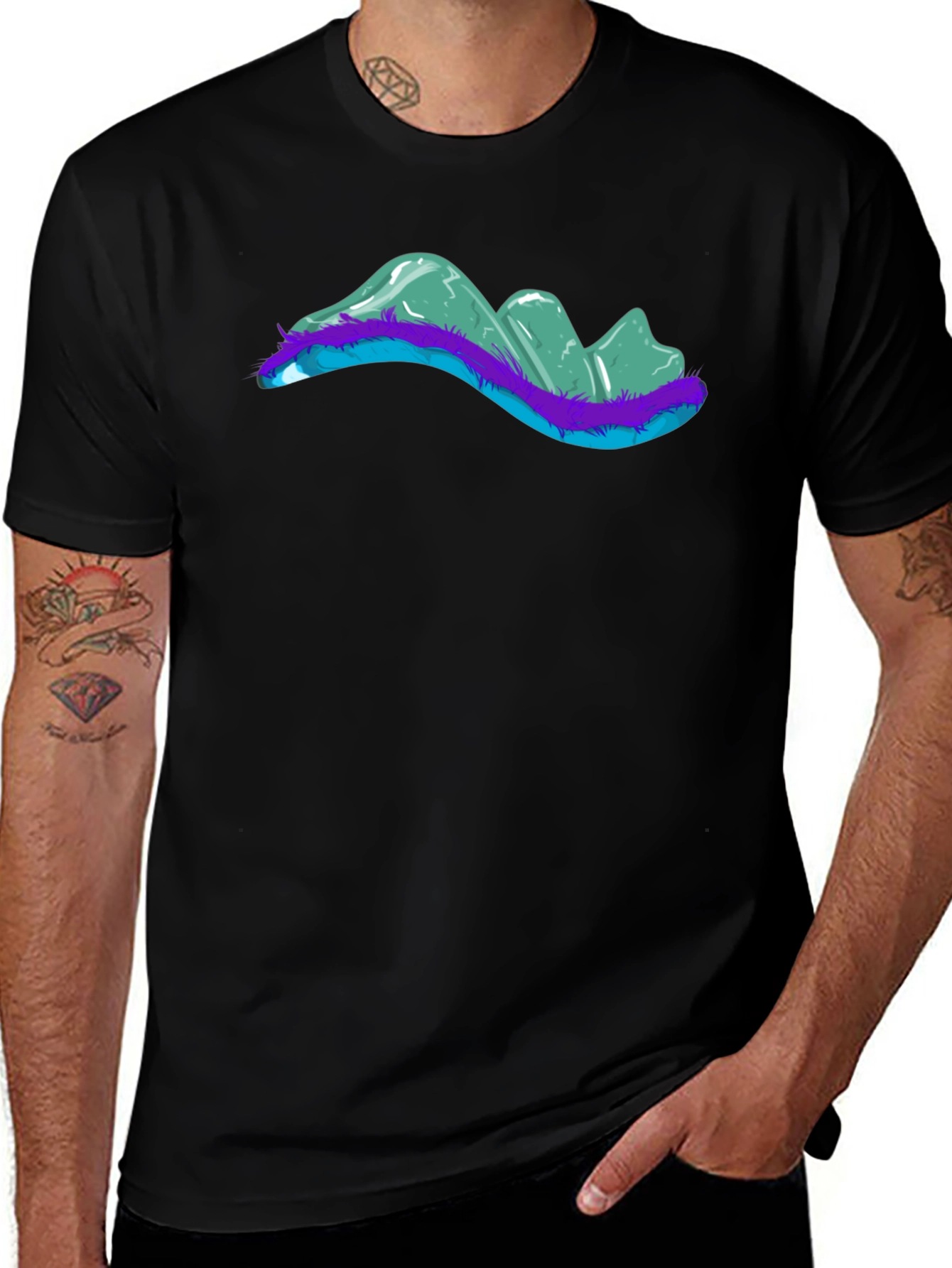 Black T-Shirt with Abstract Mountain Graphic