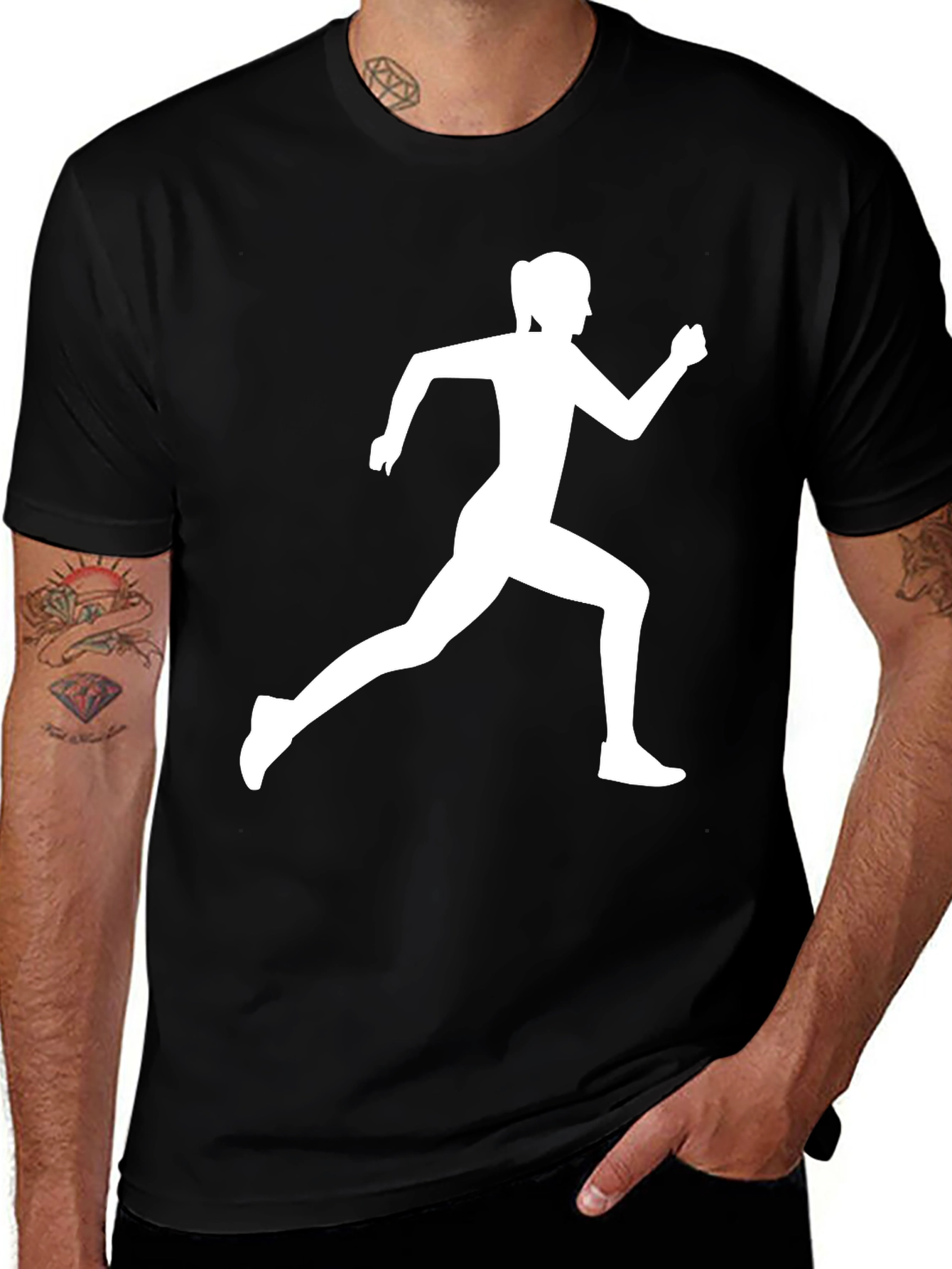 Variant 26 of Runner Silhouette Graphic Tee - Black Cotton Casual Shirt