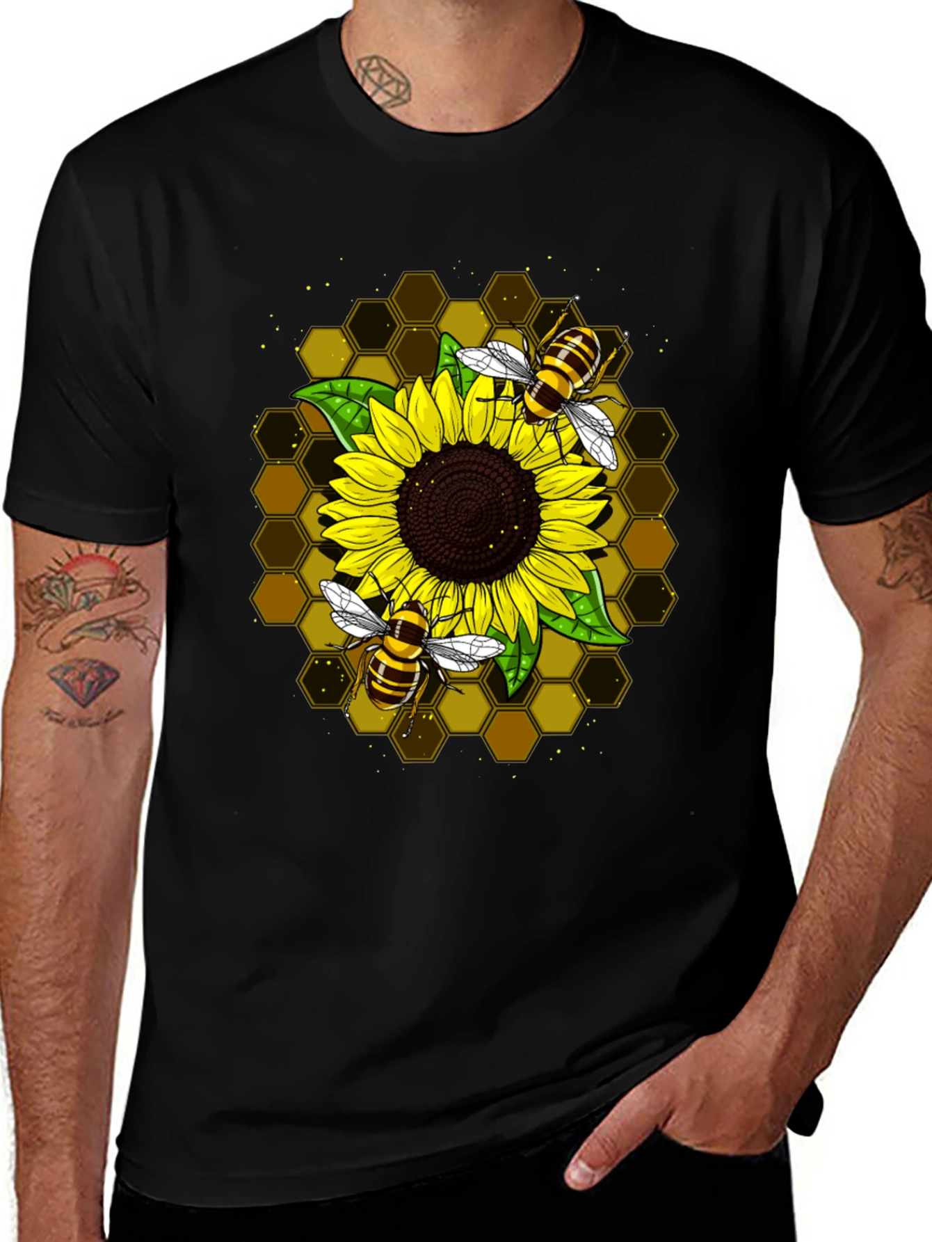 Variant 23 of Sunflower & Bee Graphic Black T-Shirt