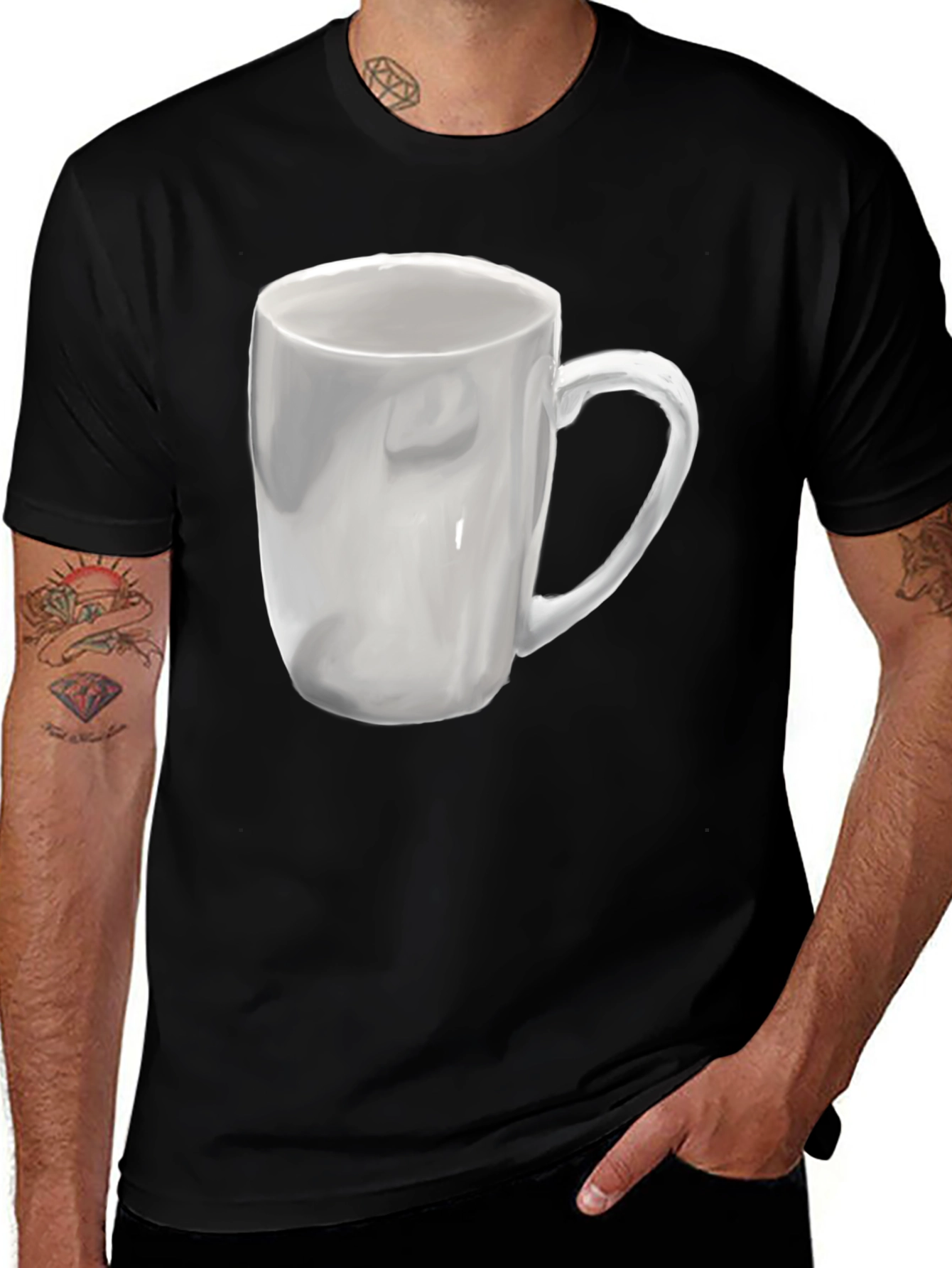 Variant 5 of White Mug Graphic Tee - Casual Black T-Shirt