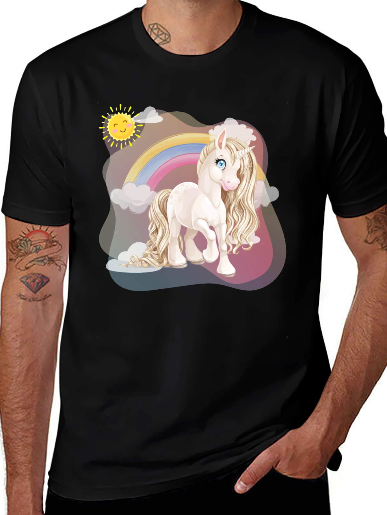 Variant 3 of Unicorn Rainbow Graphic T-Shirt - Men's Black Tee