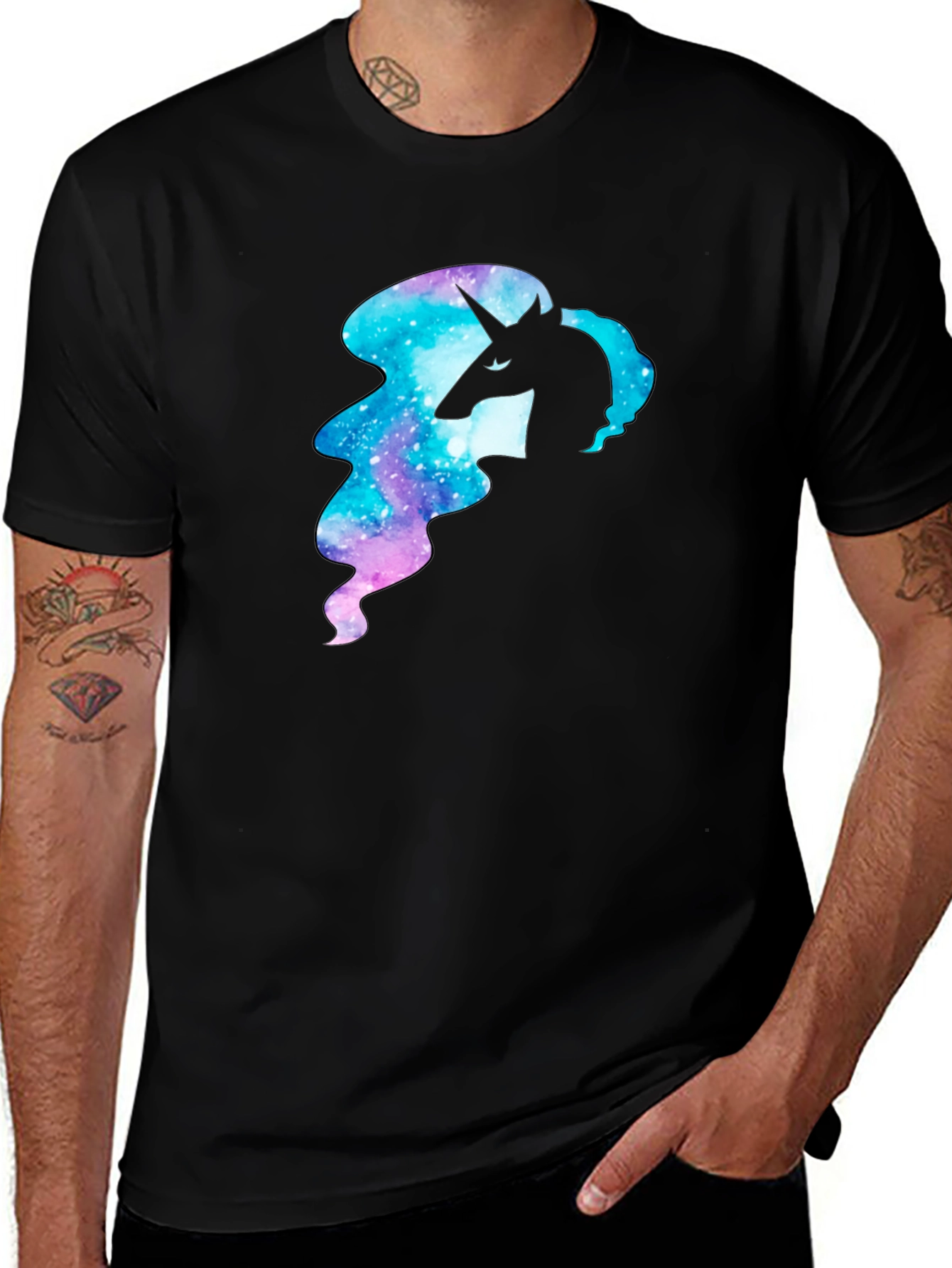 Variant 29 of Unicorn Galaxy Graphic Tee - Black T-Shirt
