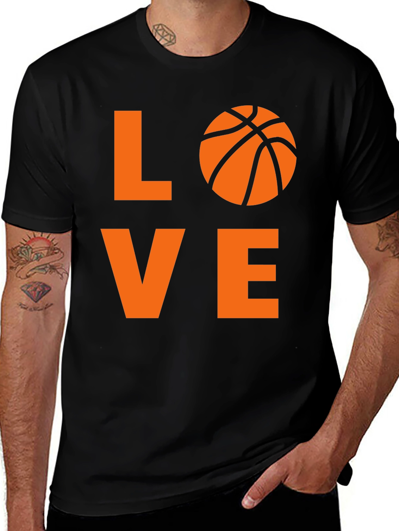 Variant 12 of Love Basketball Graphic Tee - Black Cotton Shirt