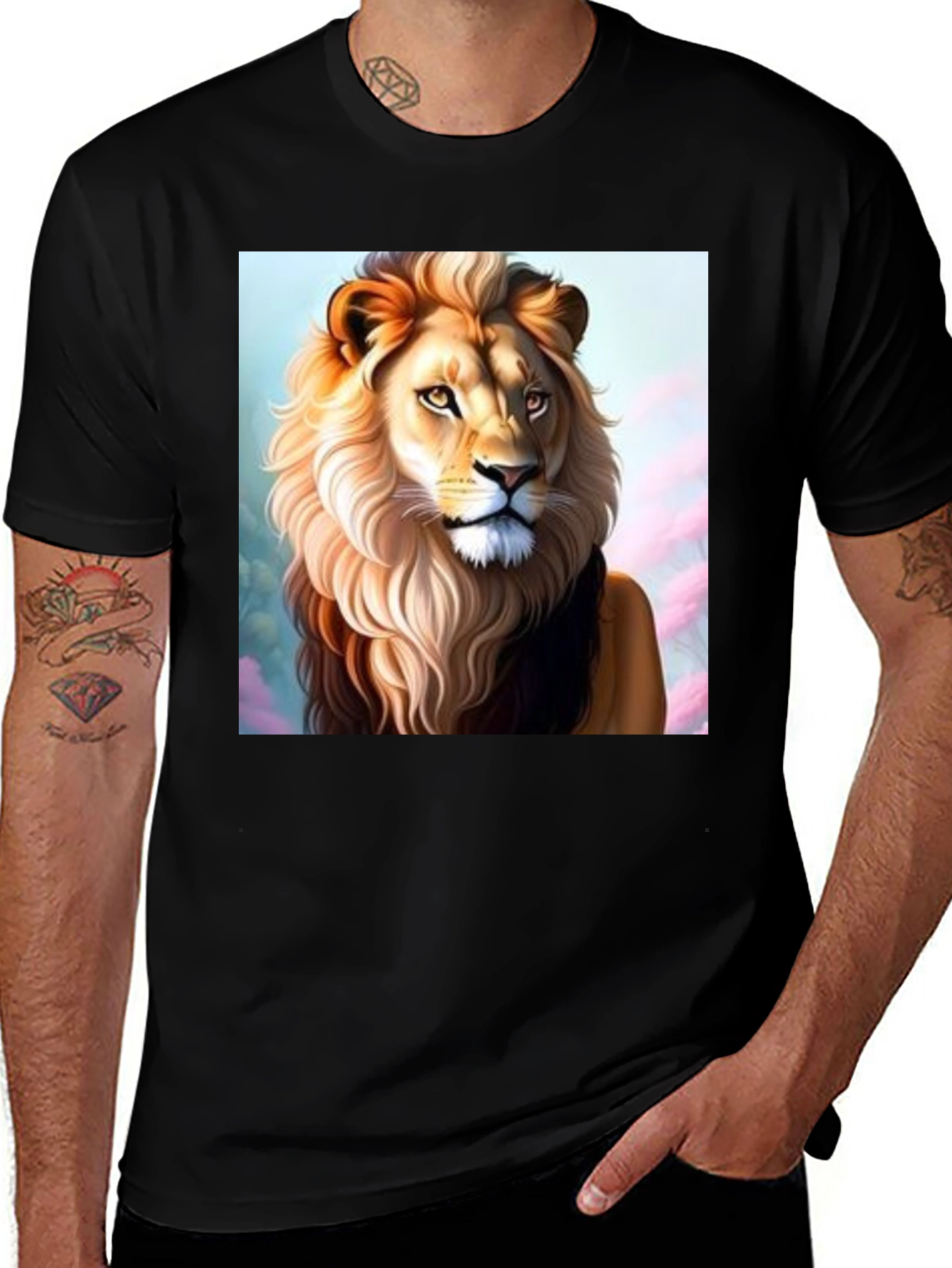 Variant 25 of Lion Graphic Print Black T-Shirt