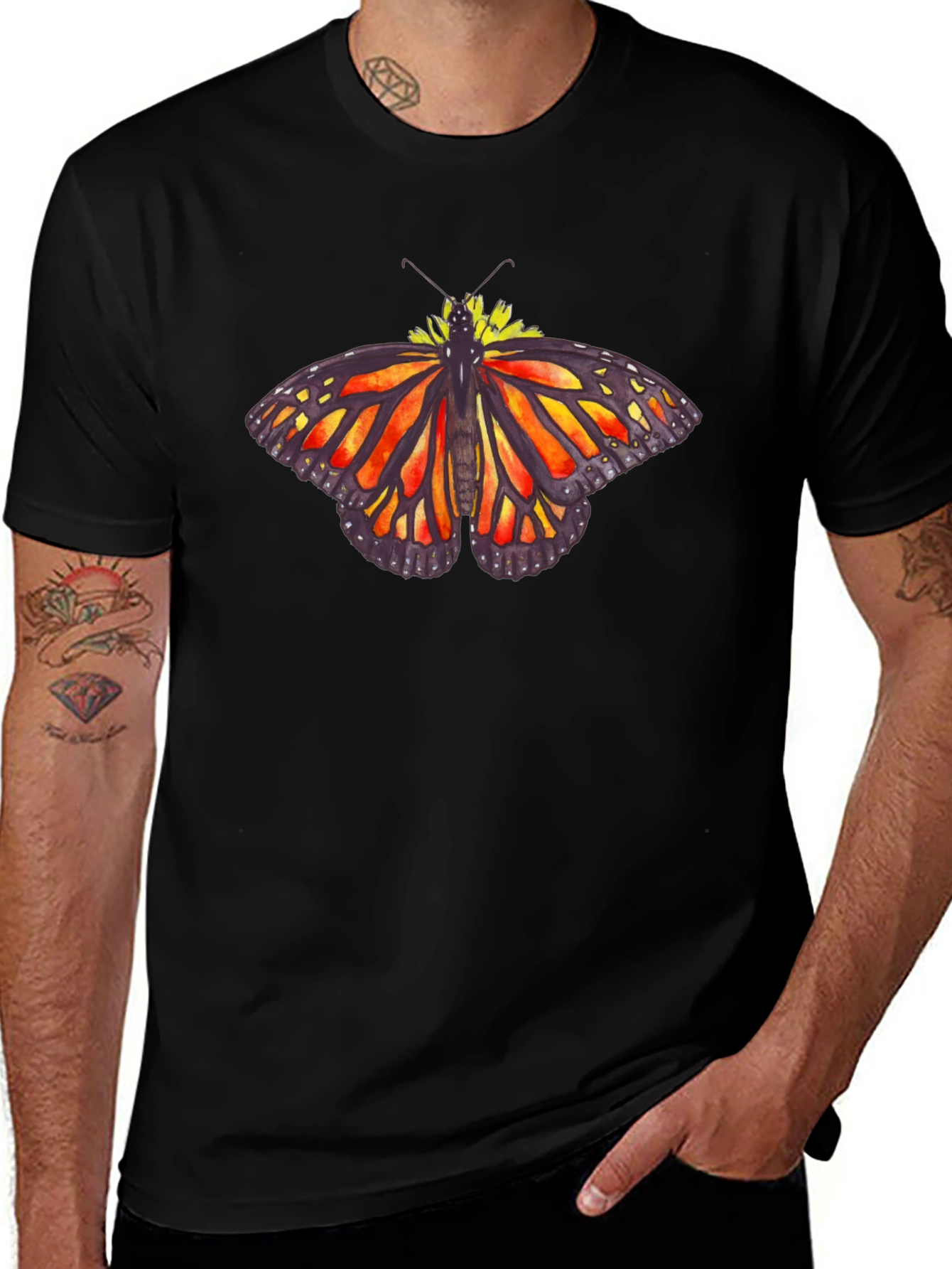 Variant 30 of Butterfly Graphic Tee - Black Cotton Casual Shirt