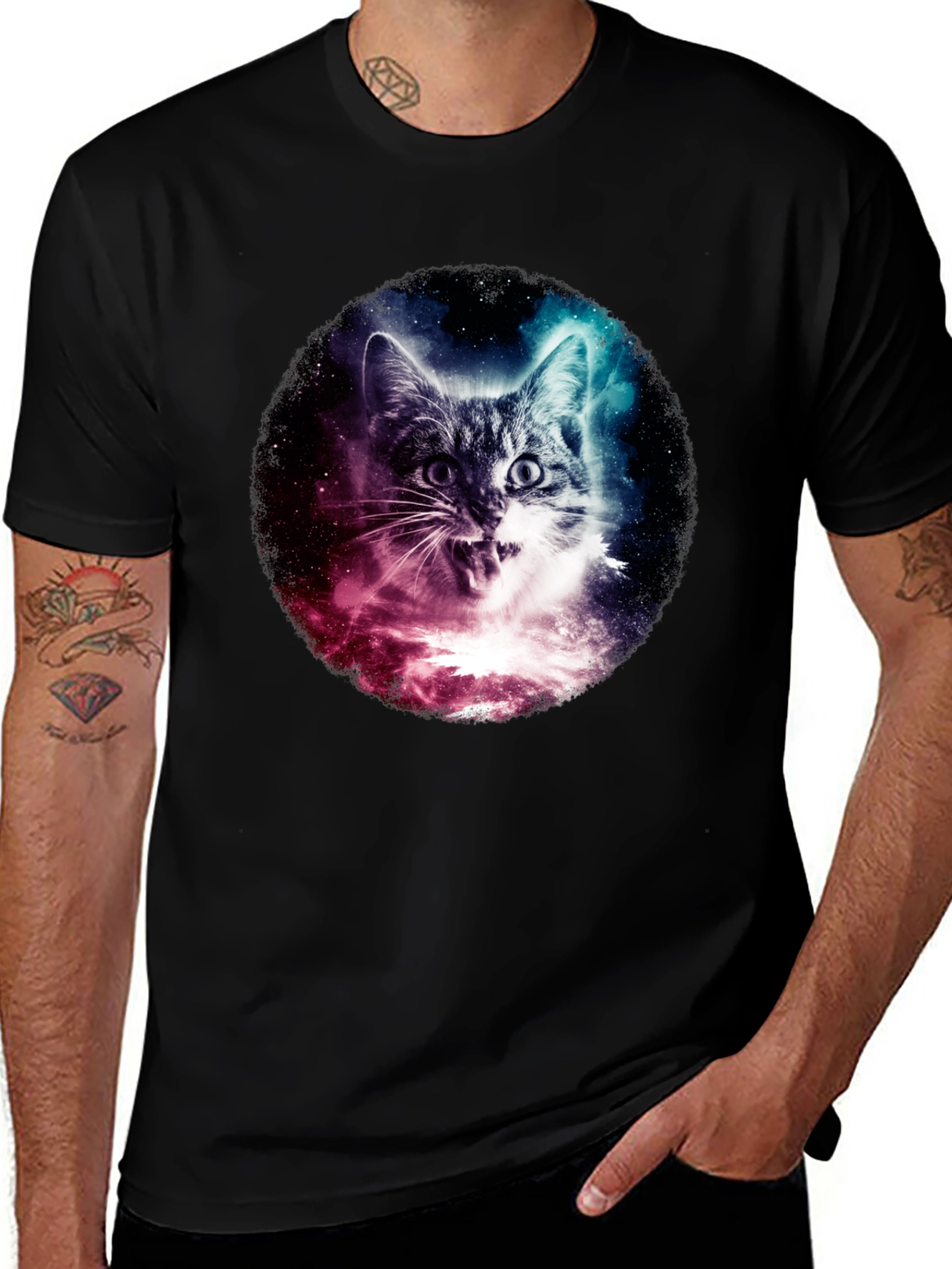 Variant 21 of Cosmic Cat Graphic Black T-Shirt