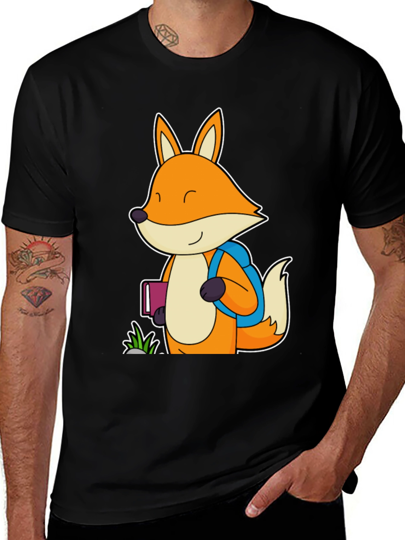Variant 26 of Fox with Backpack Black T-Shirt