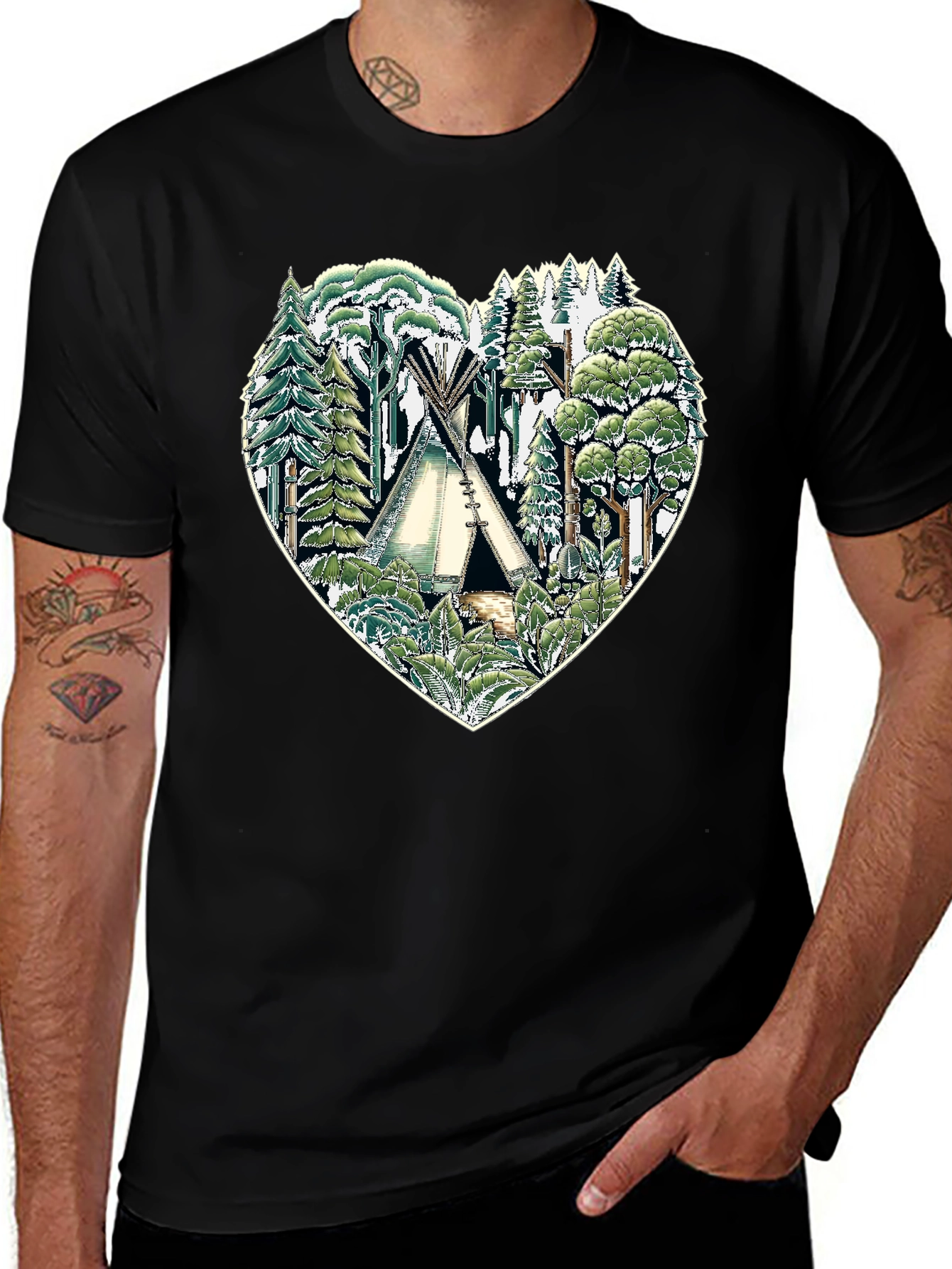 Nature Heart Tee: Tipi Forest Graphic Print T-Shirt