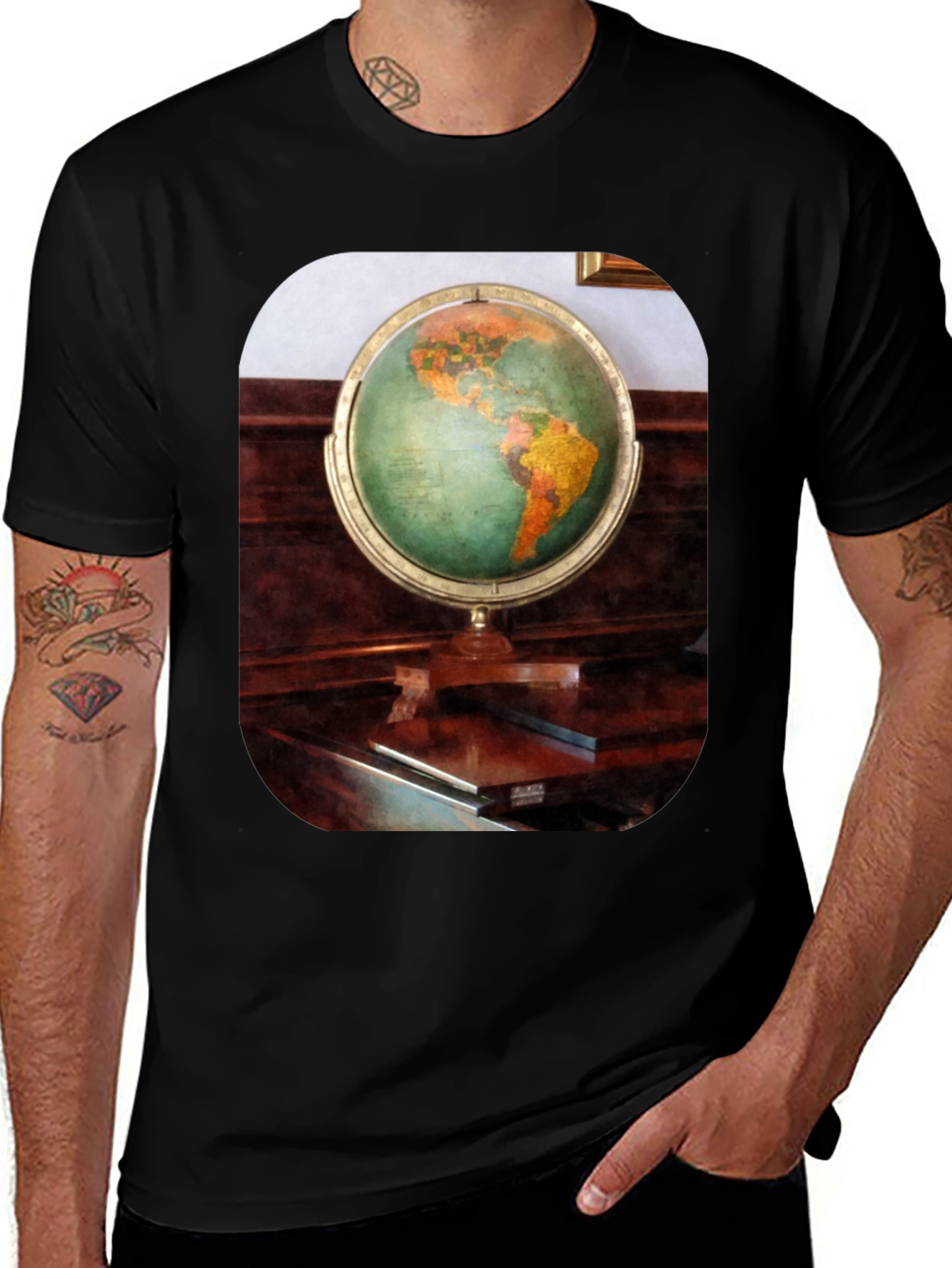 Variant 14 of Vintage Globe Graphic Tee - Classic World Design Shirt