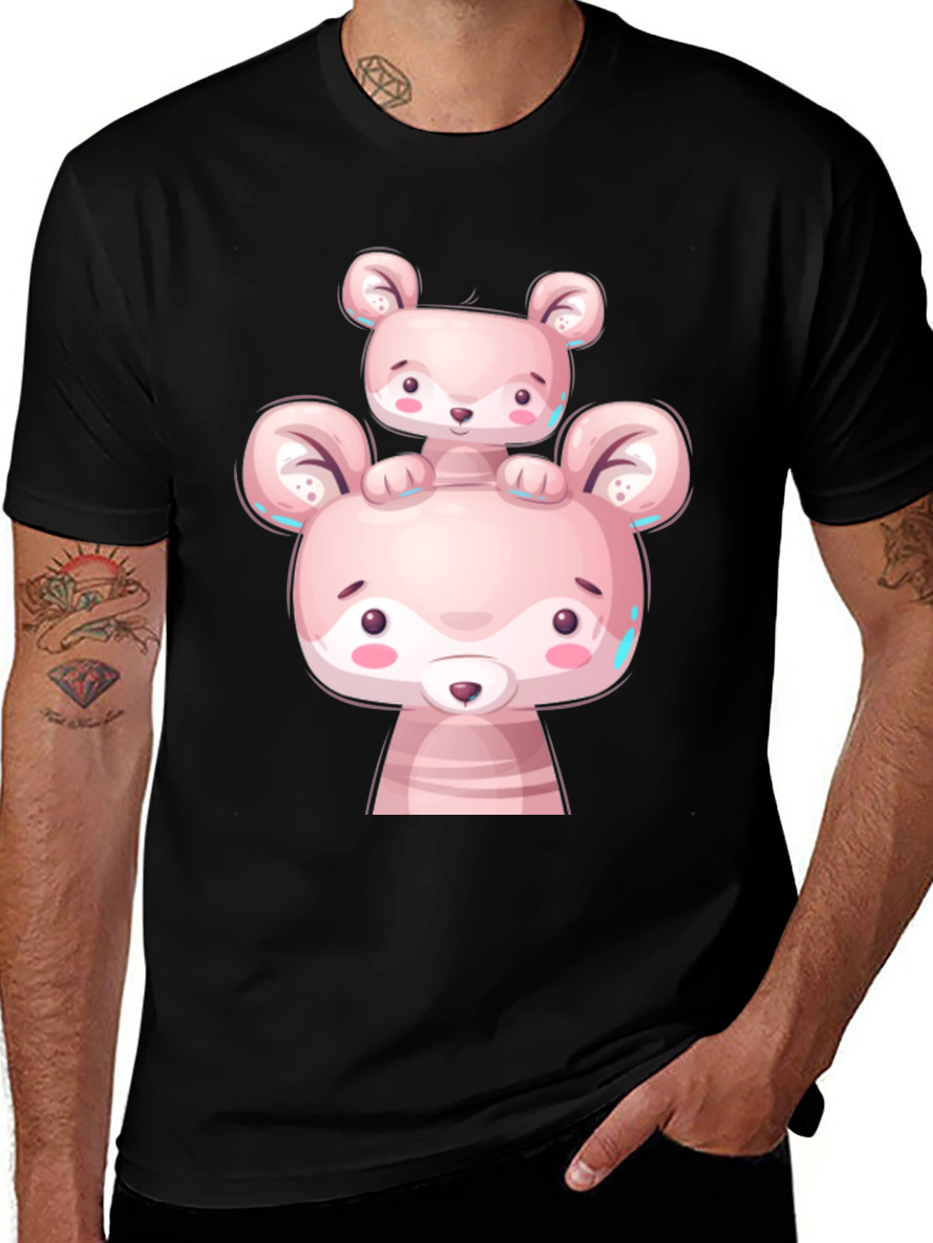 Variant 4 of Cute Cartoon Bear Graphic Black T-Shirt