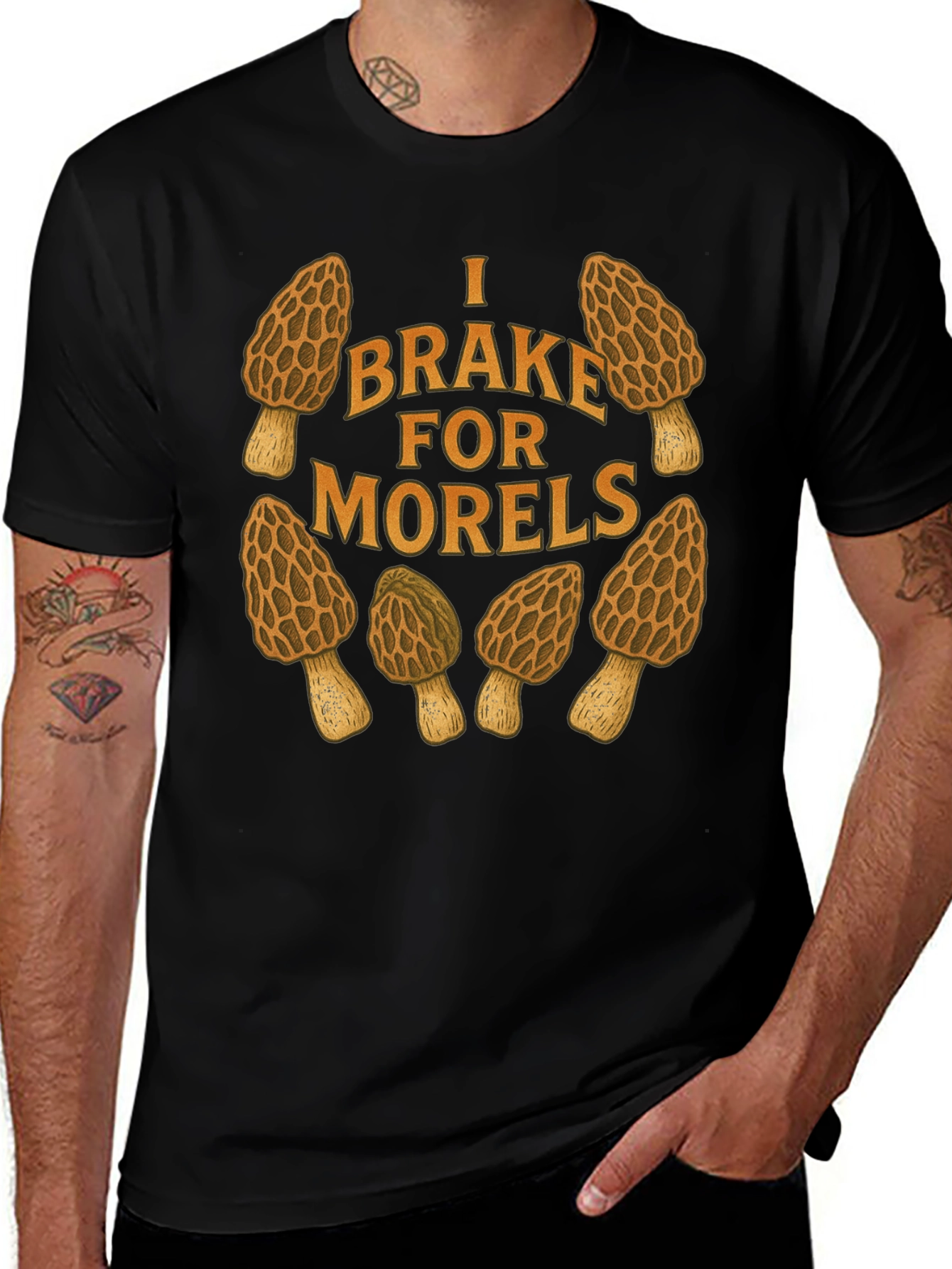 Variant 7 of I Brake for Morels Mushroom Hunting T-Shirt