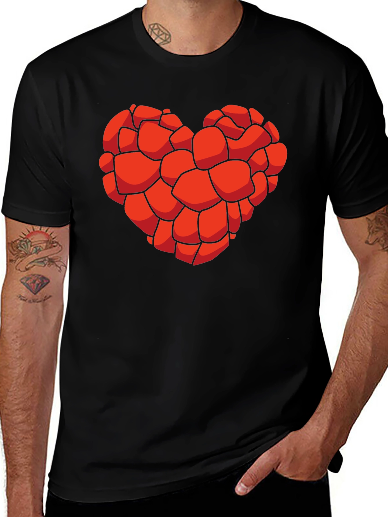 Variant 27 of Red Heart Mosaic Print Black T-Shirt