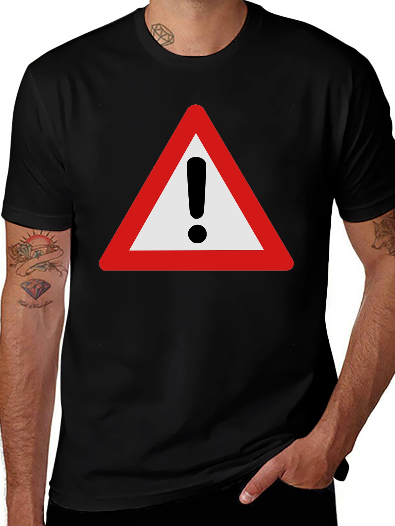 Warning Sign Graphic T-Shirt - Black Cotton Tee