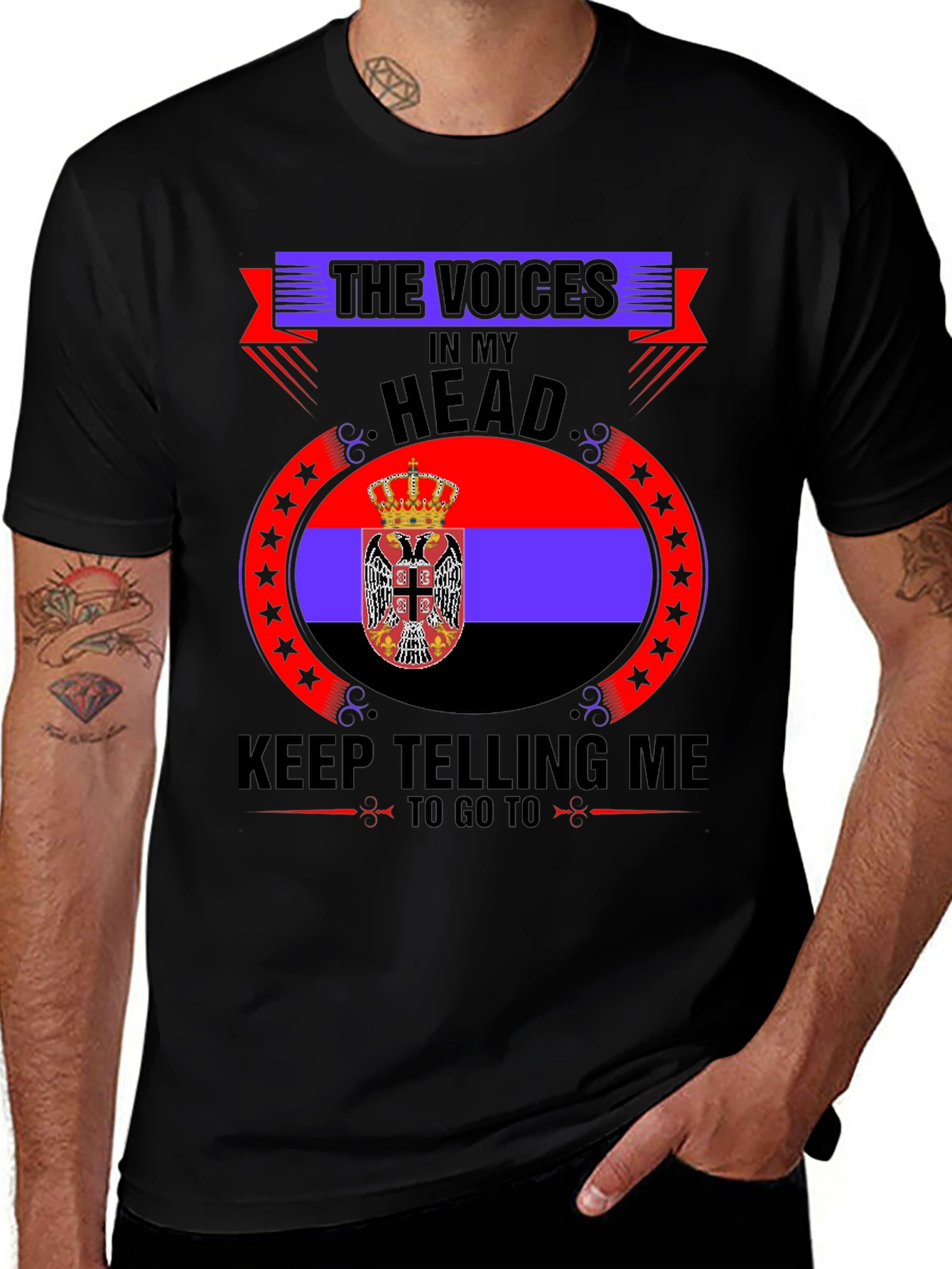 Black Serbia Flag T-Shirt - Voices In My Head main image