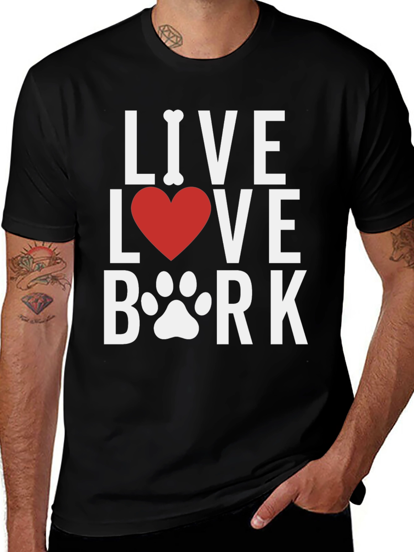 Variant 3 of Live Love Bork Black T-Shirt, Dog Lover Tee