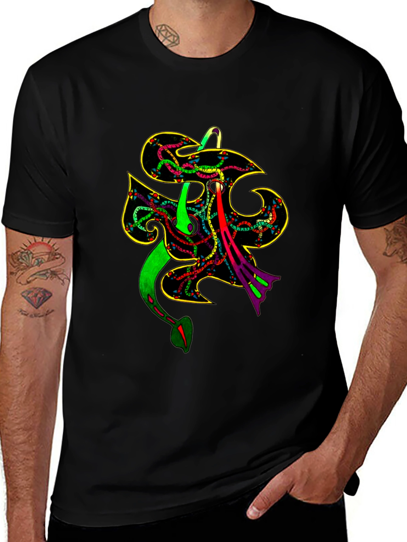 Variant 22 of Abstract Snake Design Black T-Shirt
