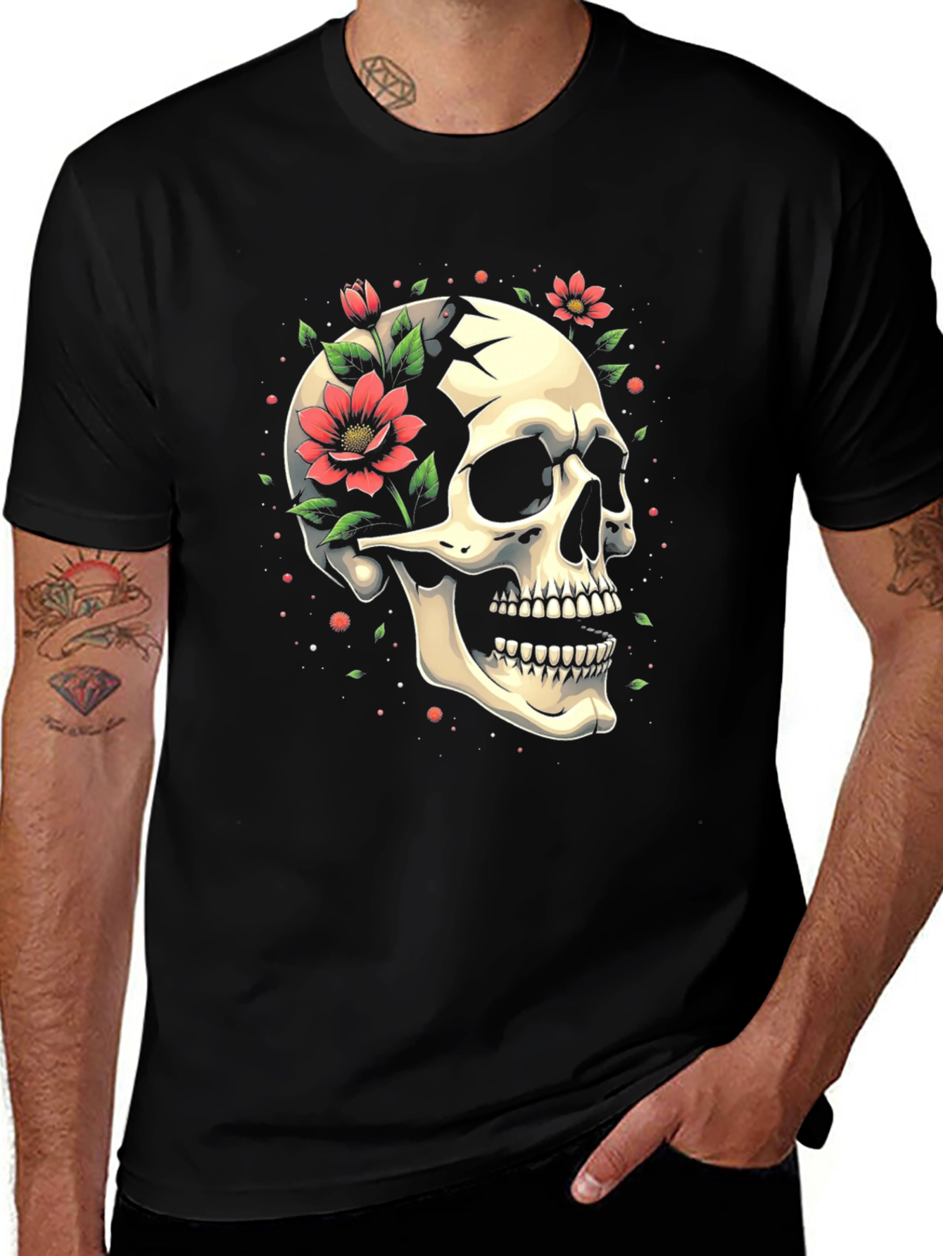 Variant 13 of Skull & Floral Graphic Tee