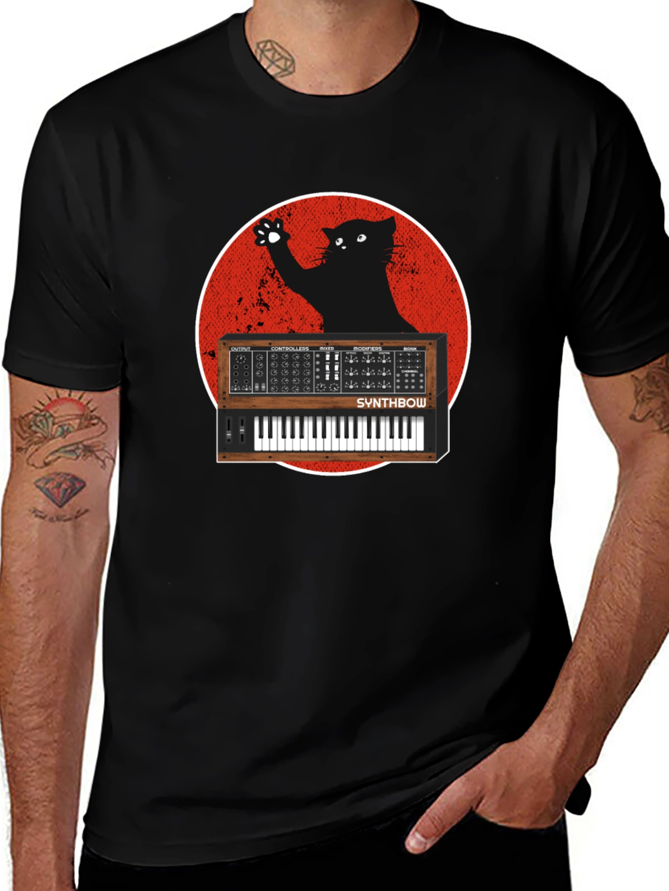 Variant 3 of Synth Cat Graphic T-Shirt - Black