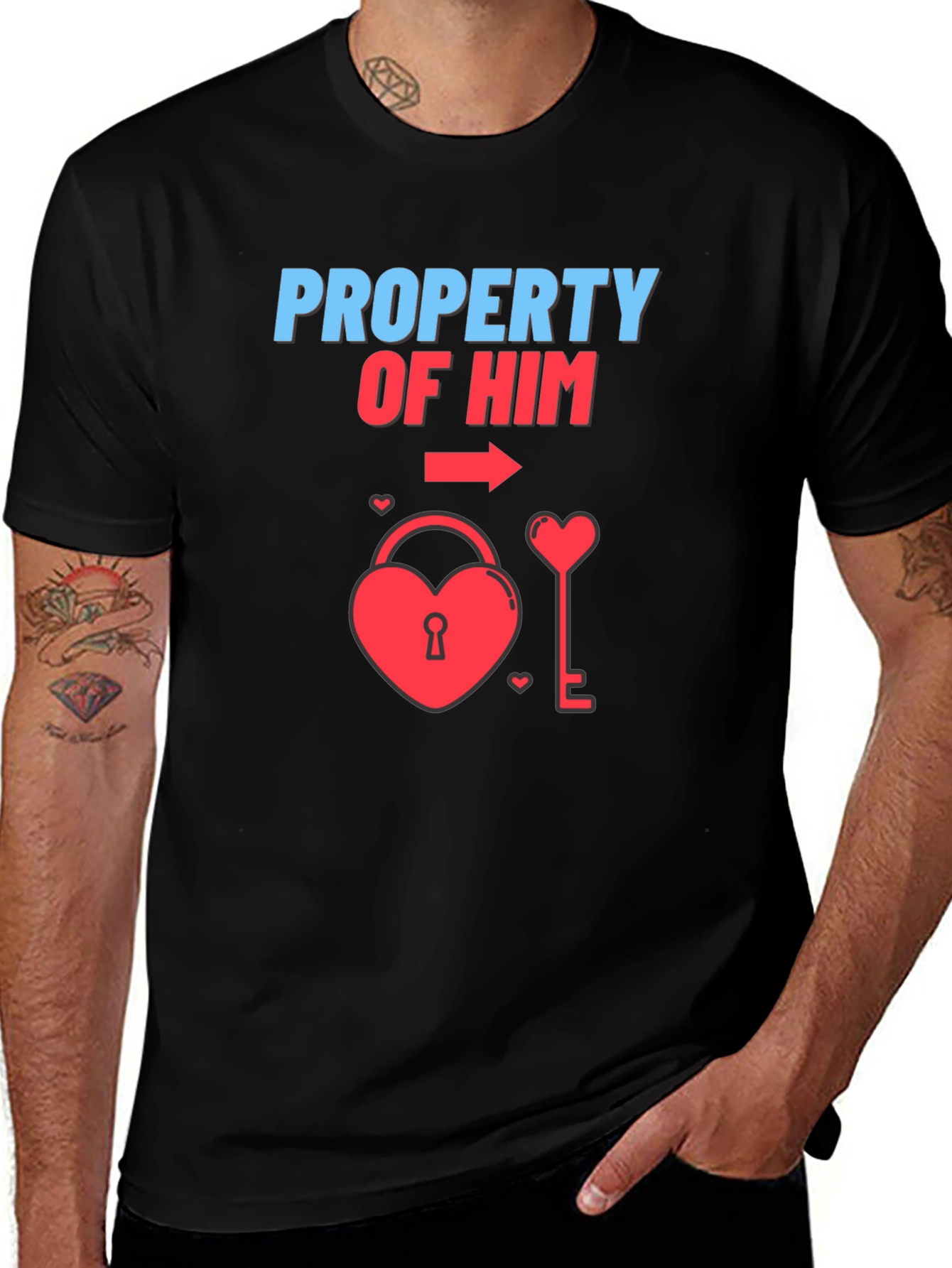 Variant 7 of Property of Him T-Shirt - Heart Lock & Key Graphic Tee