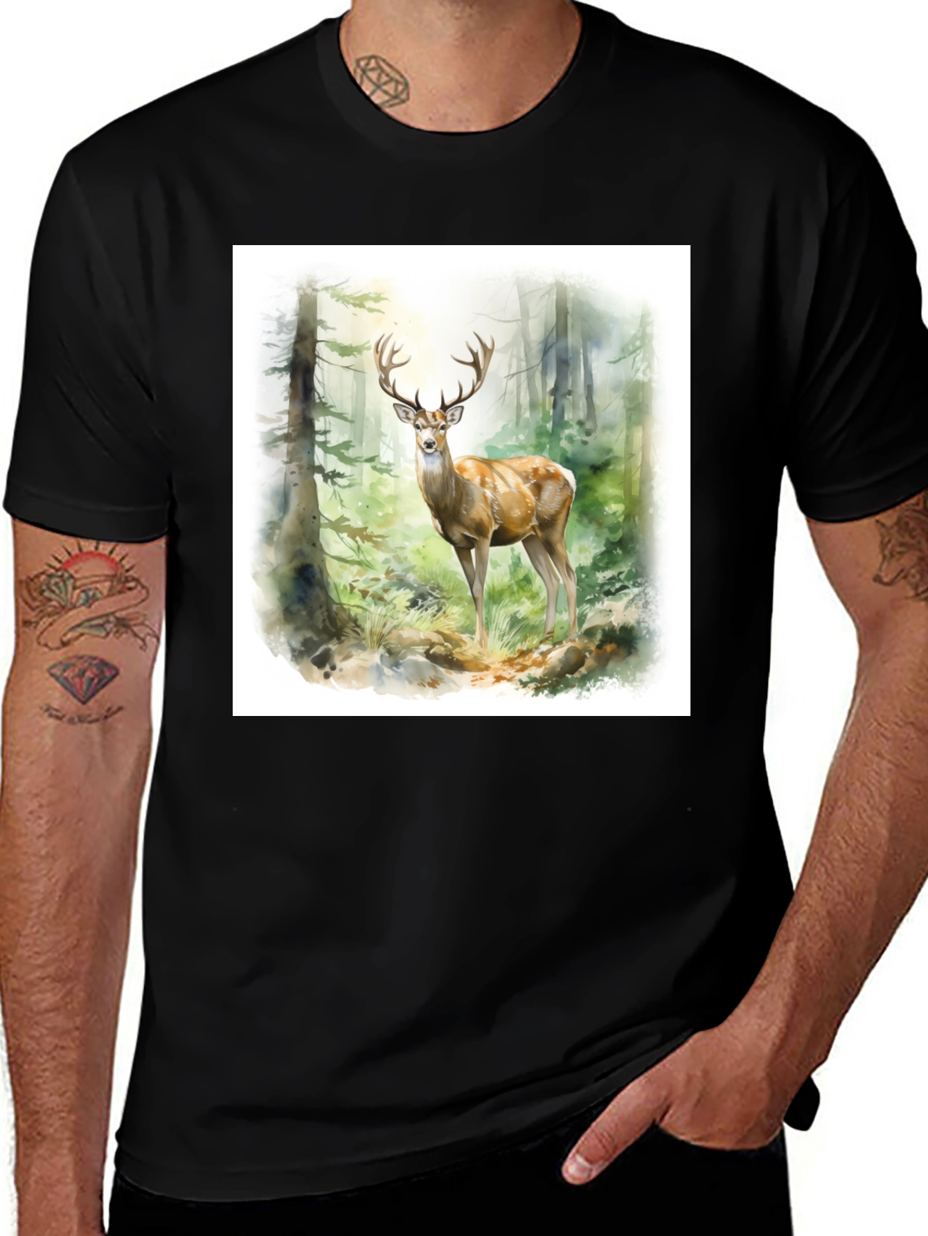 Variant 29 of Watercolor Deer Graphic Tee - Nature Lover's Shirt