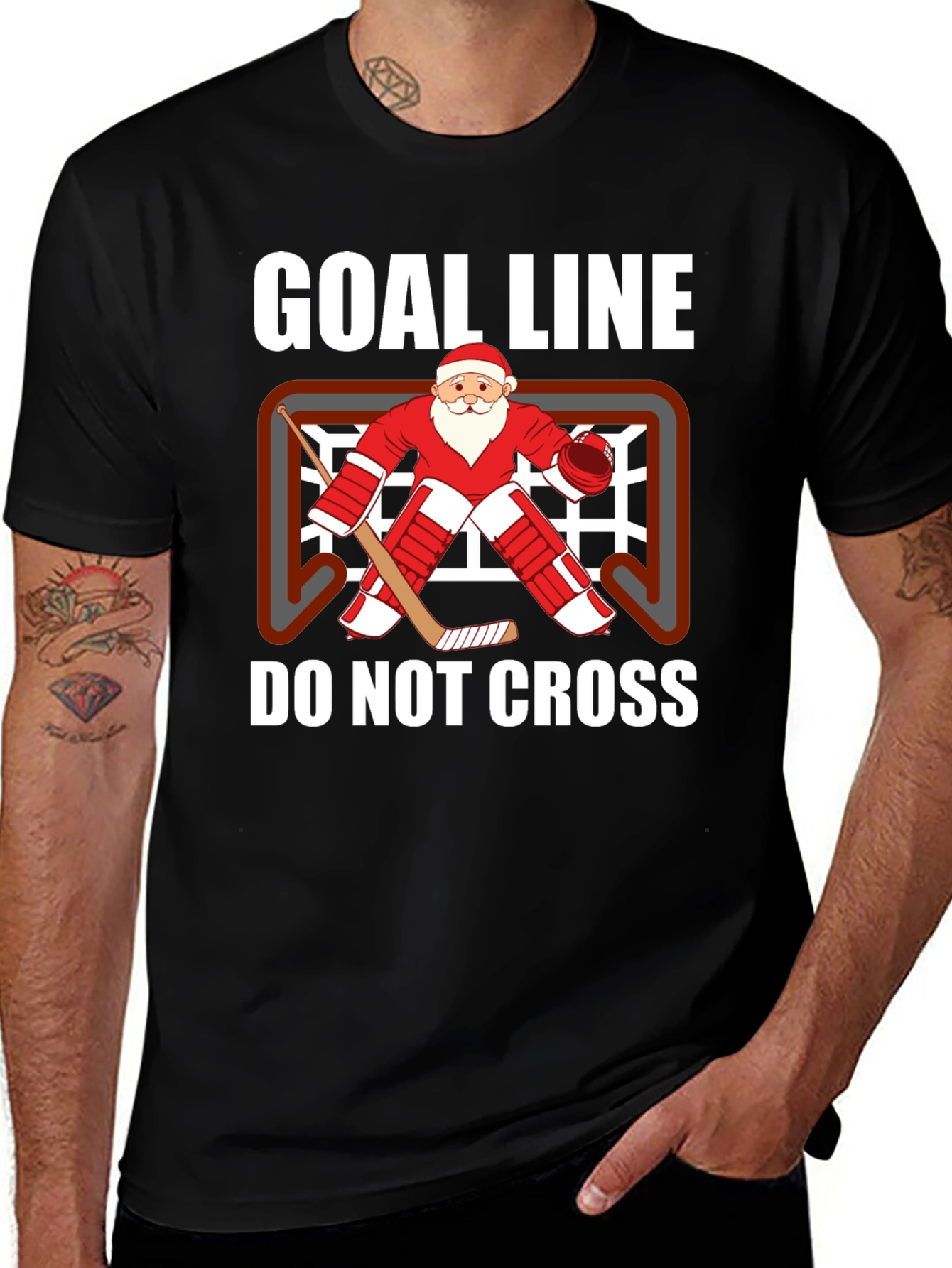 Variant 27 of Goal Line Santa Hockey T-Shirt