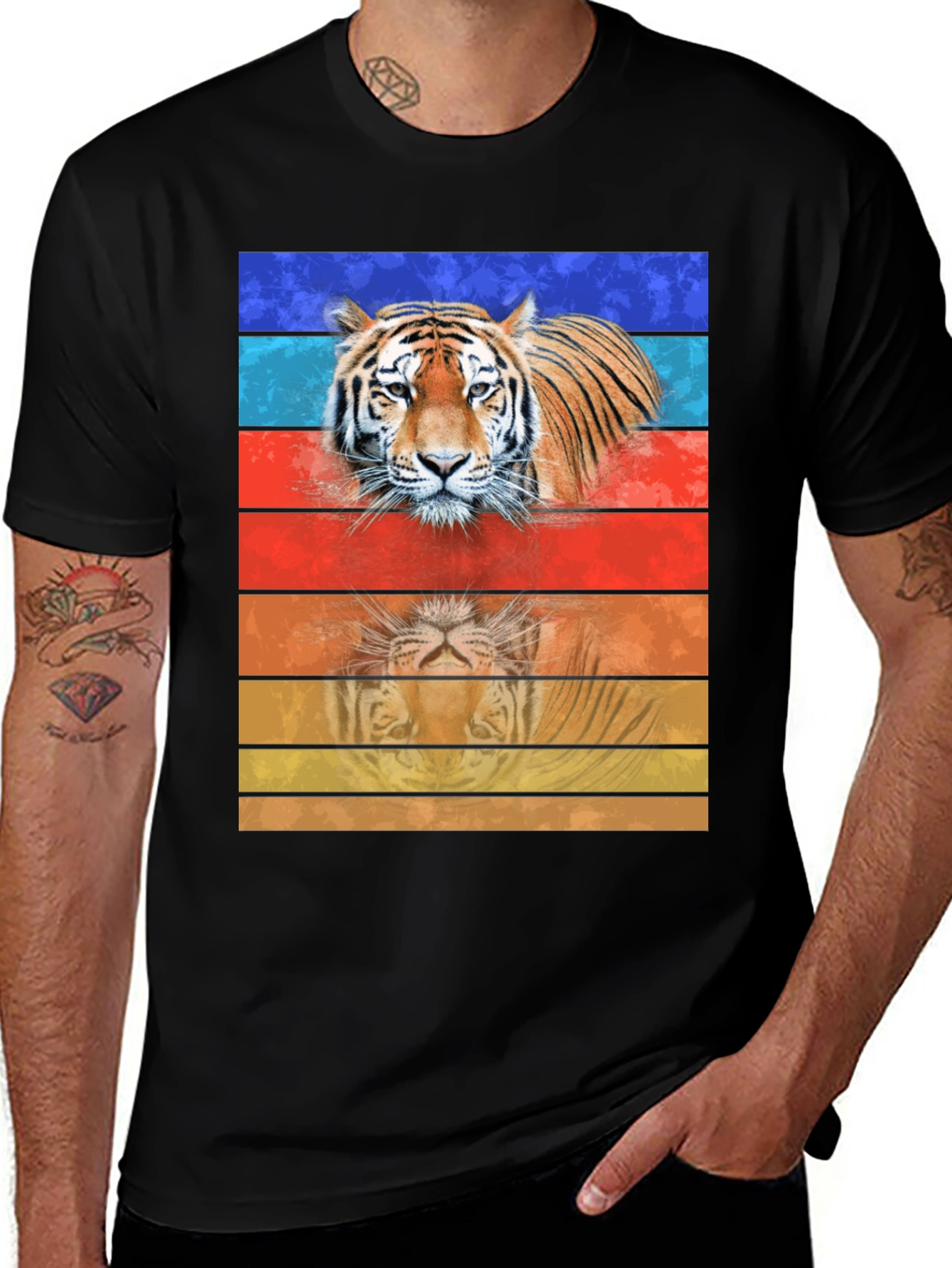 Variant 7 of Tiger Retro Striped T-Shirt