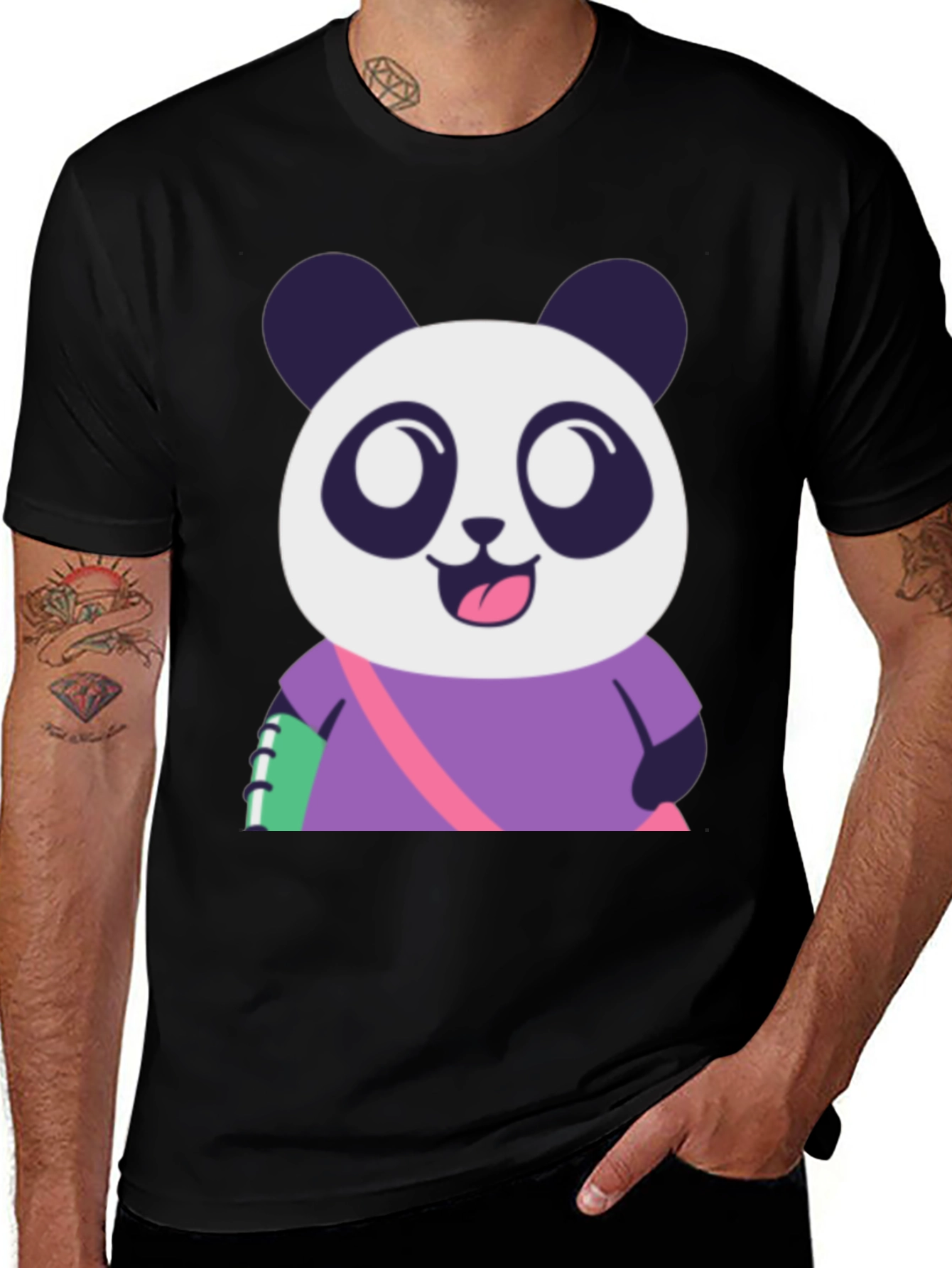 Variant 7 of Cute Panda Graphic Tee - Black Casual T-Shirt