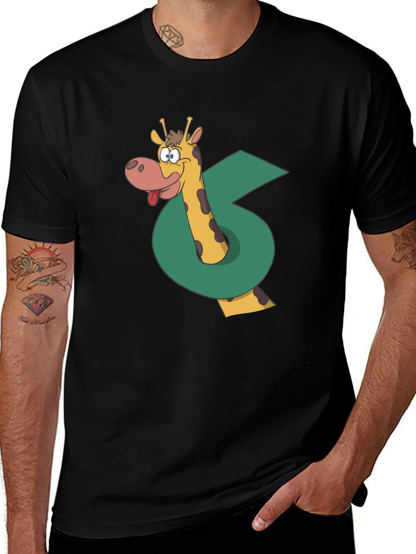 Variant 27 of Funny Giraffe Graphic T-Shirt - Black Cotton Tee