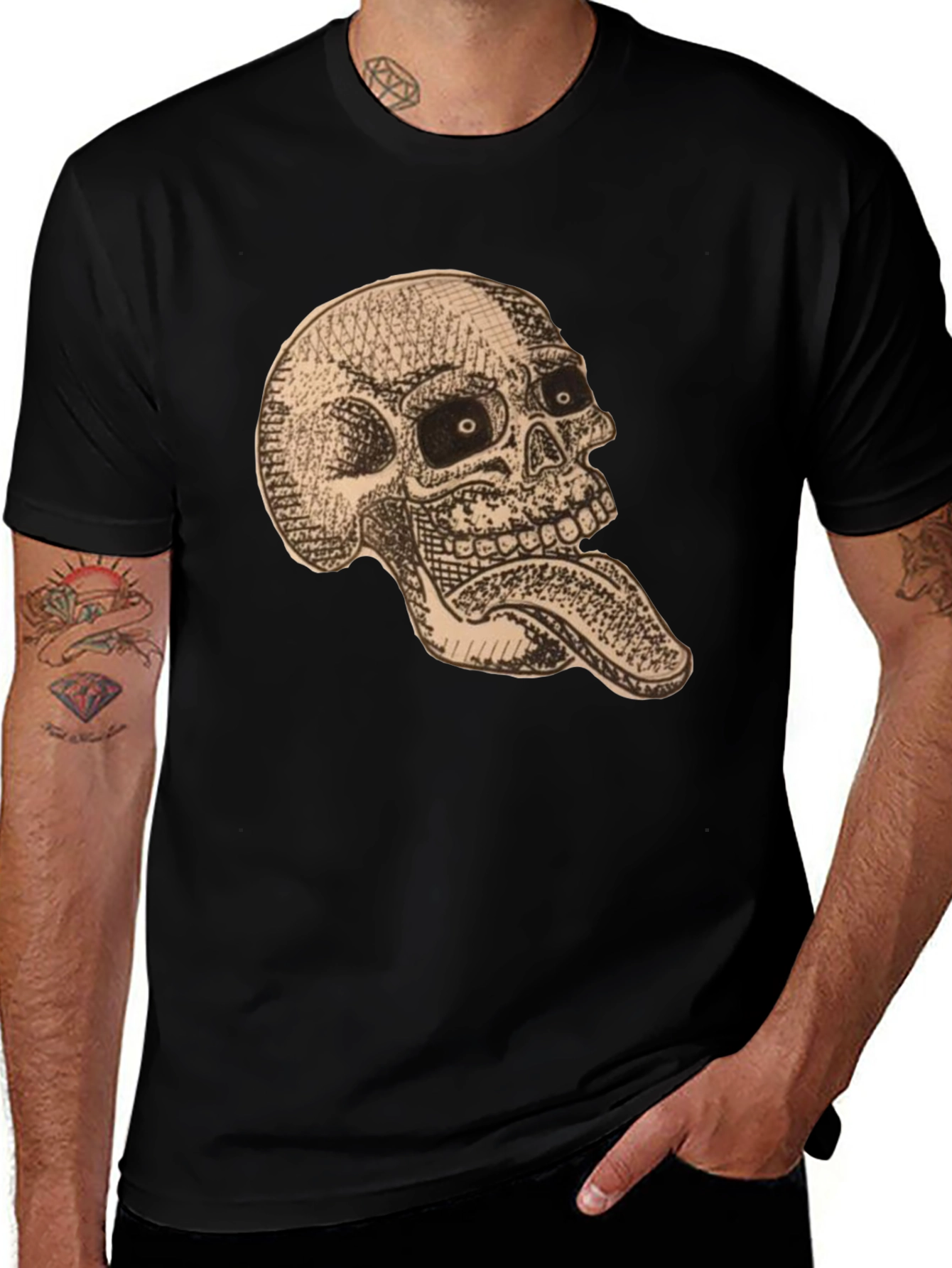 Variant 19 of Skull & Tongue Graphic Tee - Men's Black T-Shirt
