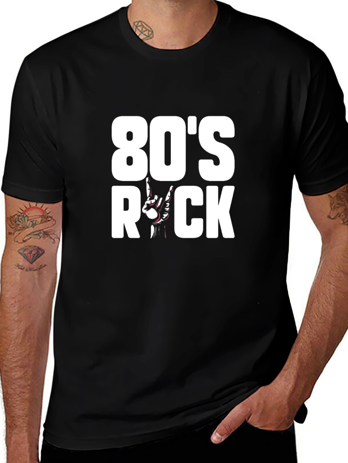 Black 80's Rock Graphic T-Shirt - Classic Rock Style main image