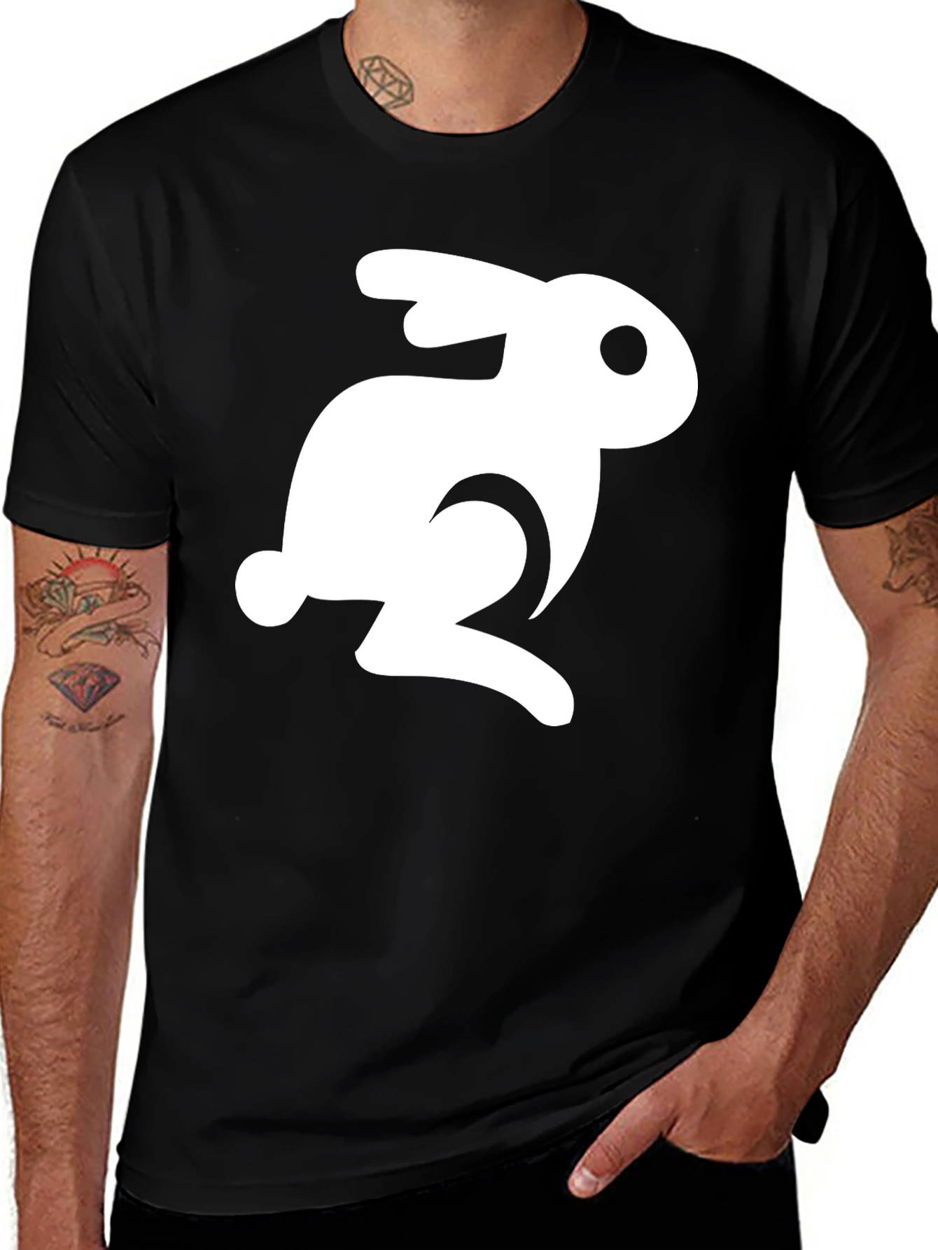Variant 14 of Black T-Shirt with White Rabbit Graphic
