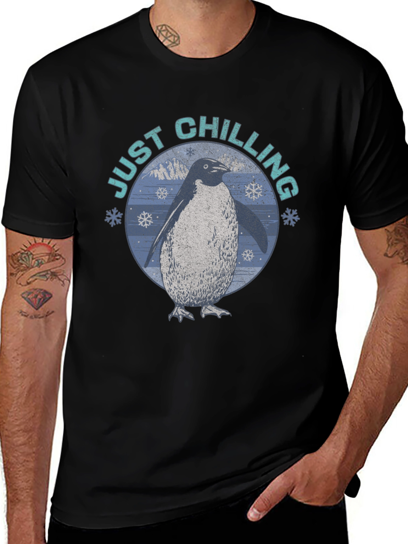 Variant 29 of Just Chilling Penguin Graphic Tee - Black