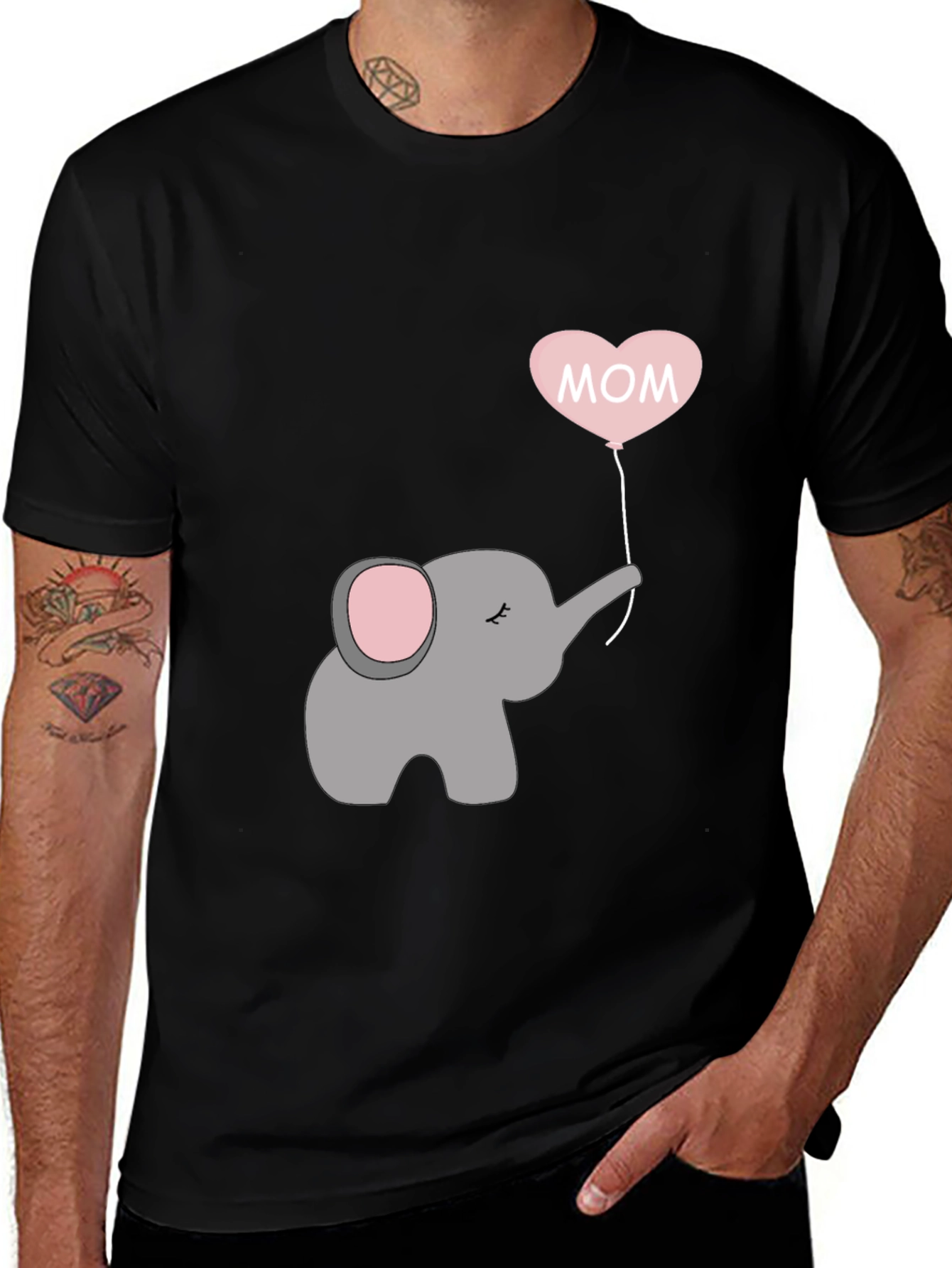 Variant 21 of Mom Elephant Heart Balloon T-Shirt - Black