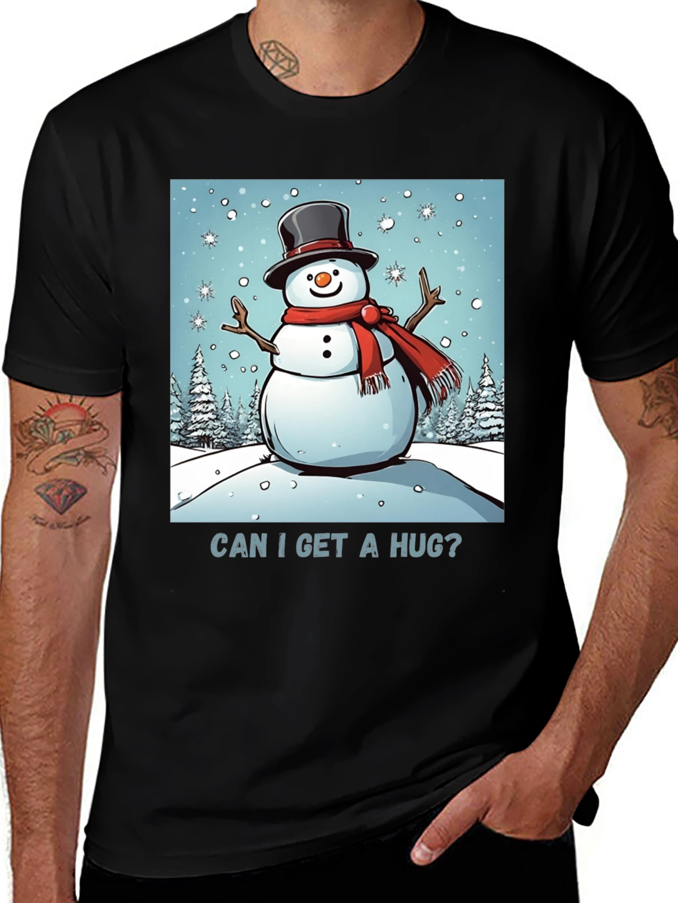 Variant 3 of Snowman Hug T-Shirt - Winter Holiday Festive Tee
