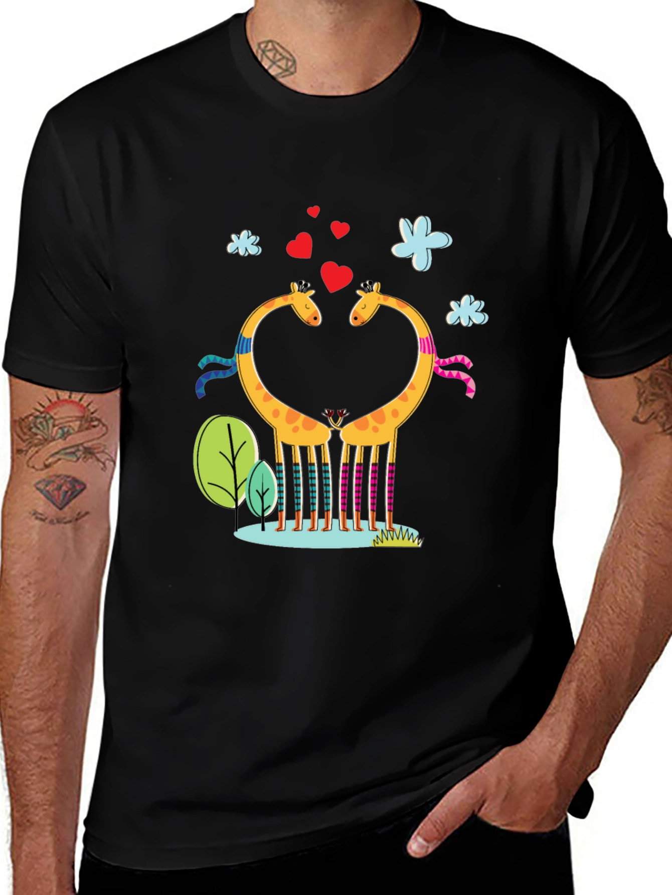 Variant 28 of Giraffe Love Graphic Tee - Black T-Shirt