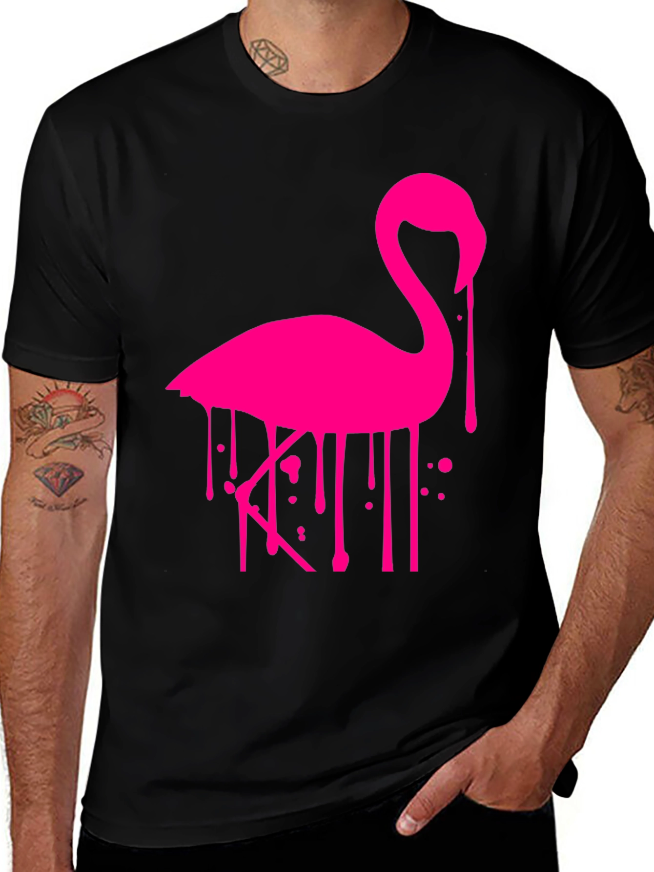 Variant 10 of Flamingo Drip Graphic Black T-Shirt