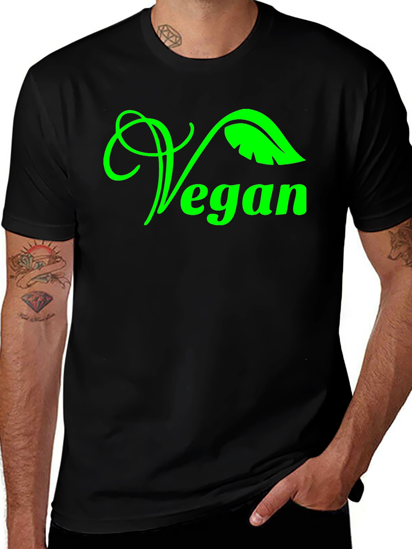 Variant 15 of Vegan Graphic Tee - Green Leaf Design